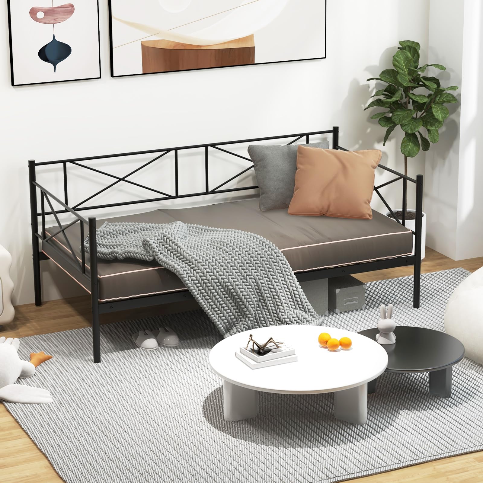 Twin Size Metal Daybed Frame Modern 2-in-1 Sofa Daybed