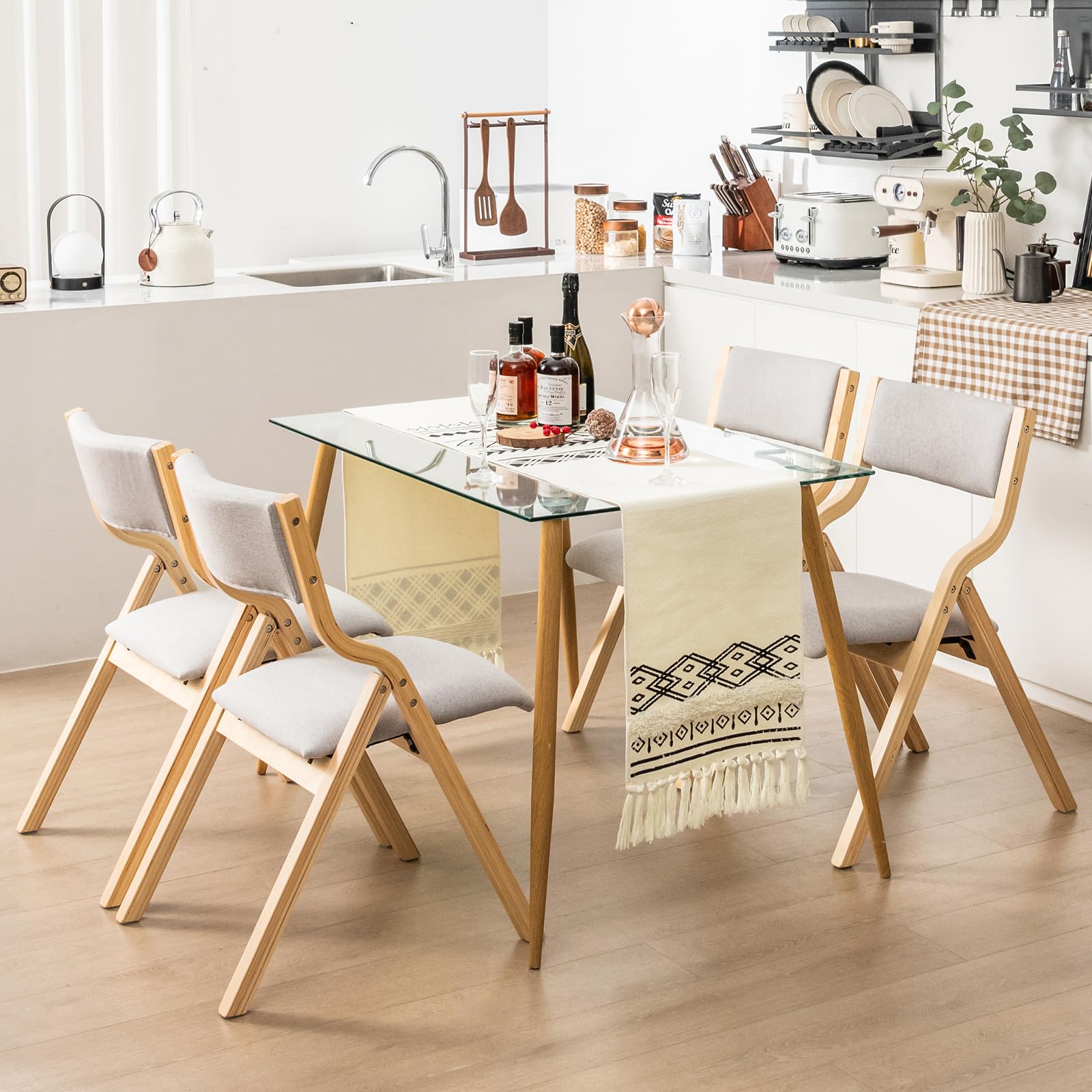 Folding Dining Chairs Set of 2/4, Foldable Chairs with Padded Seat and Solid Wood Frame