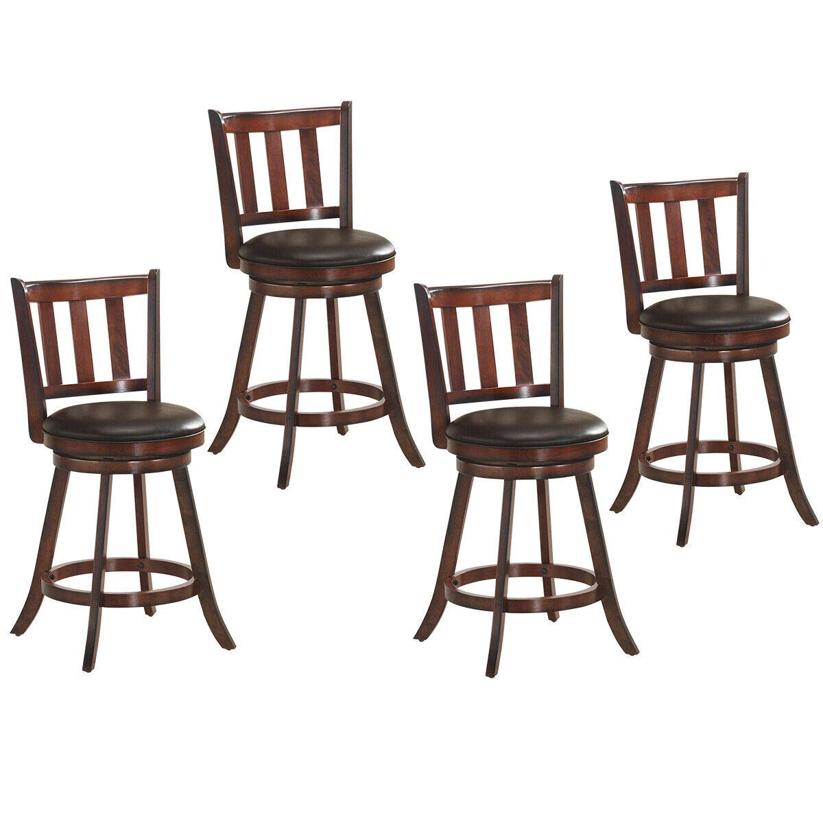 Bar Stools Set of 2/4, Counter Height Dining Chair, Fabric Upholstered 360 Degree Swivel, PVC Cushioned Seat