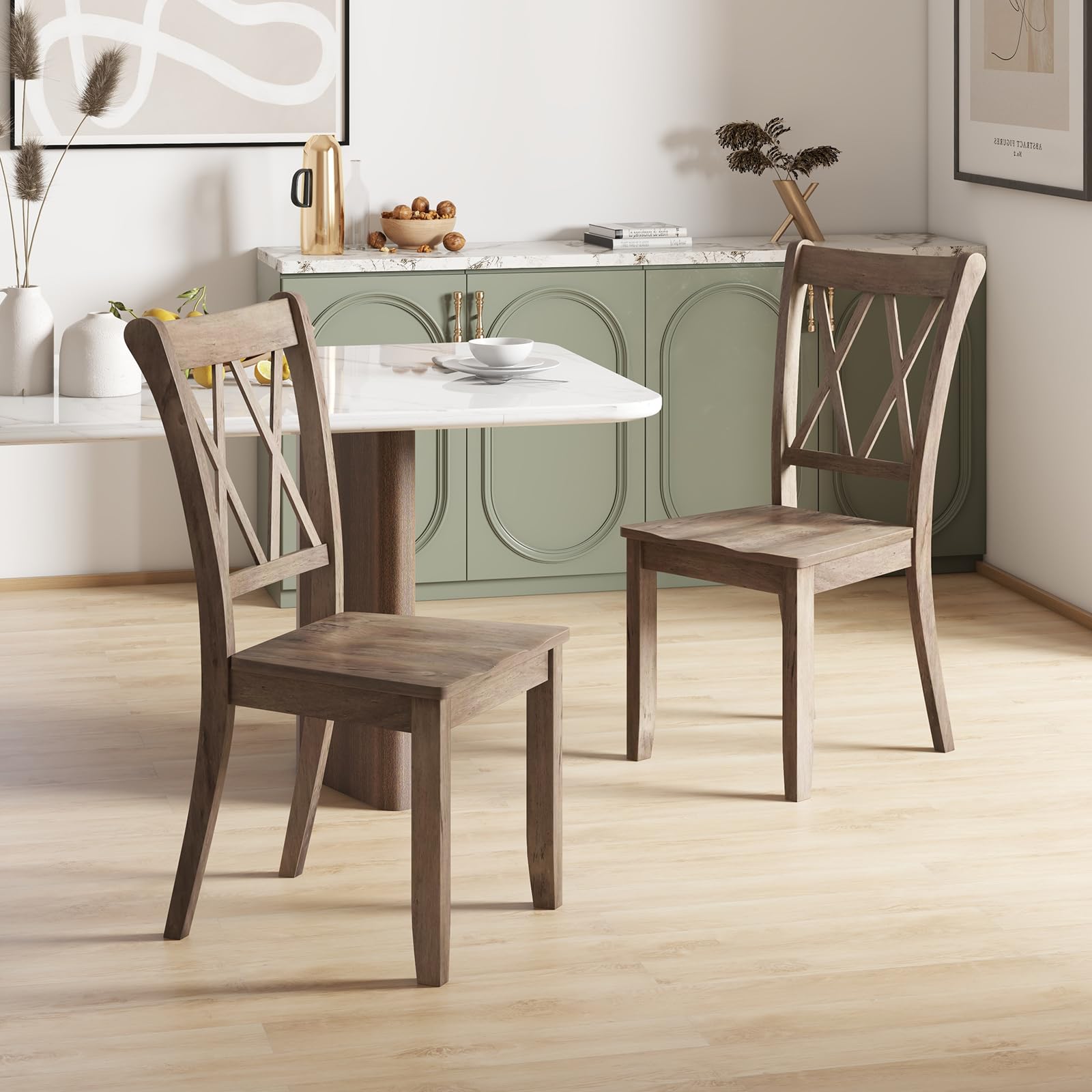 Set of 2/4 Dining Chairs, Rubber Wood Dining Room Chair, Farmhouse Dining Side Chairs