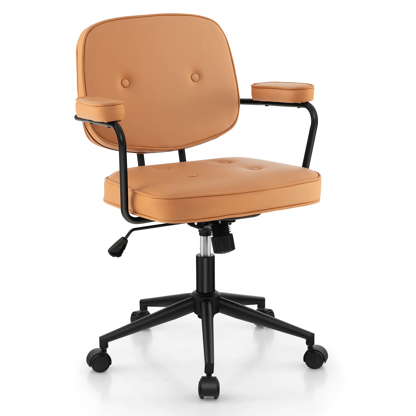 Mid Century Leather Height Adjustable Office Chair with Rocking Backrest & Padded Armrest