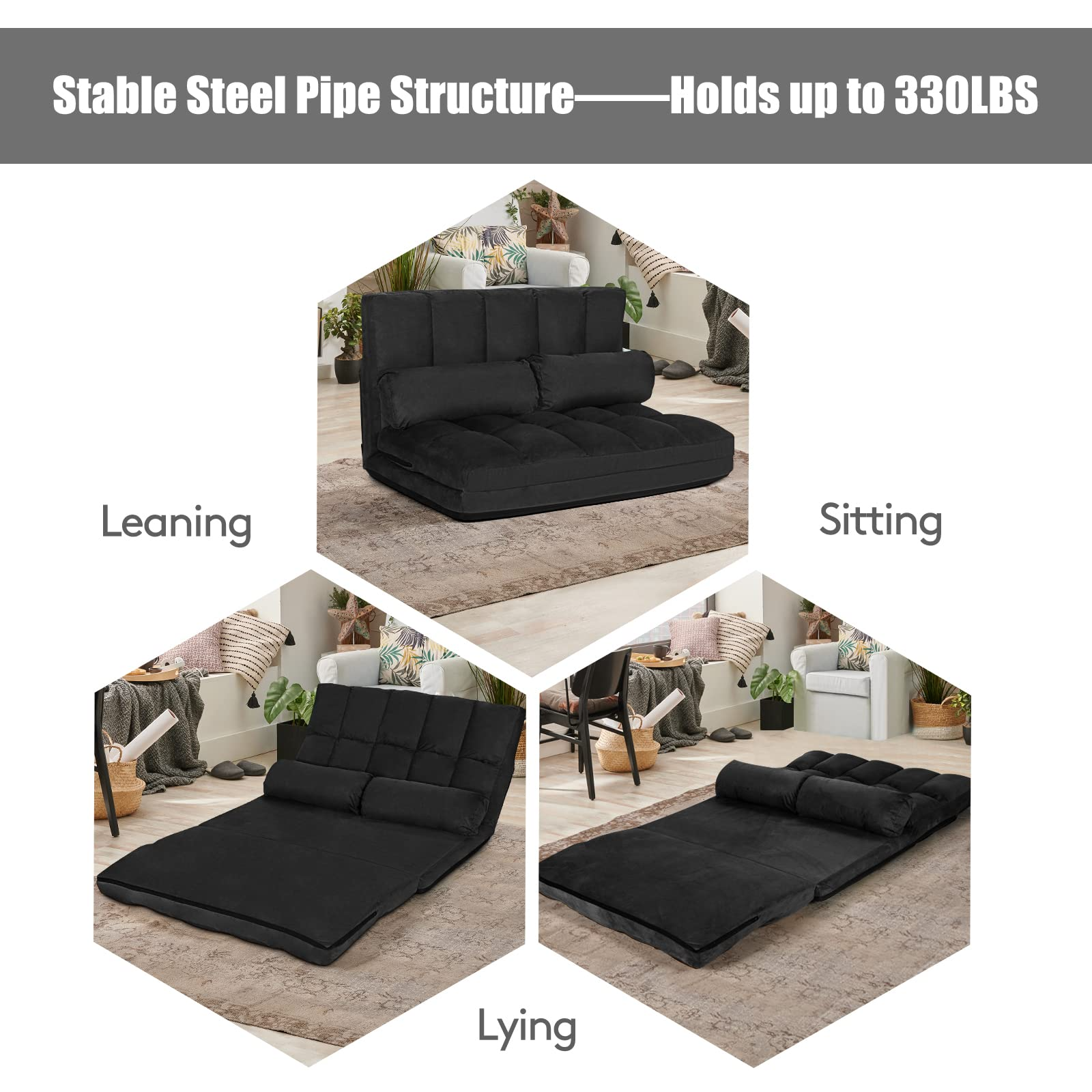 Various Colours Available 6-Position Adjustable Floor Sofa with 2 Pillows