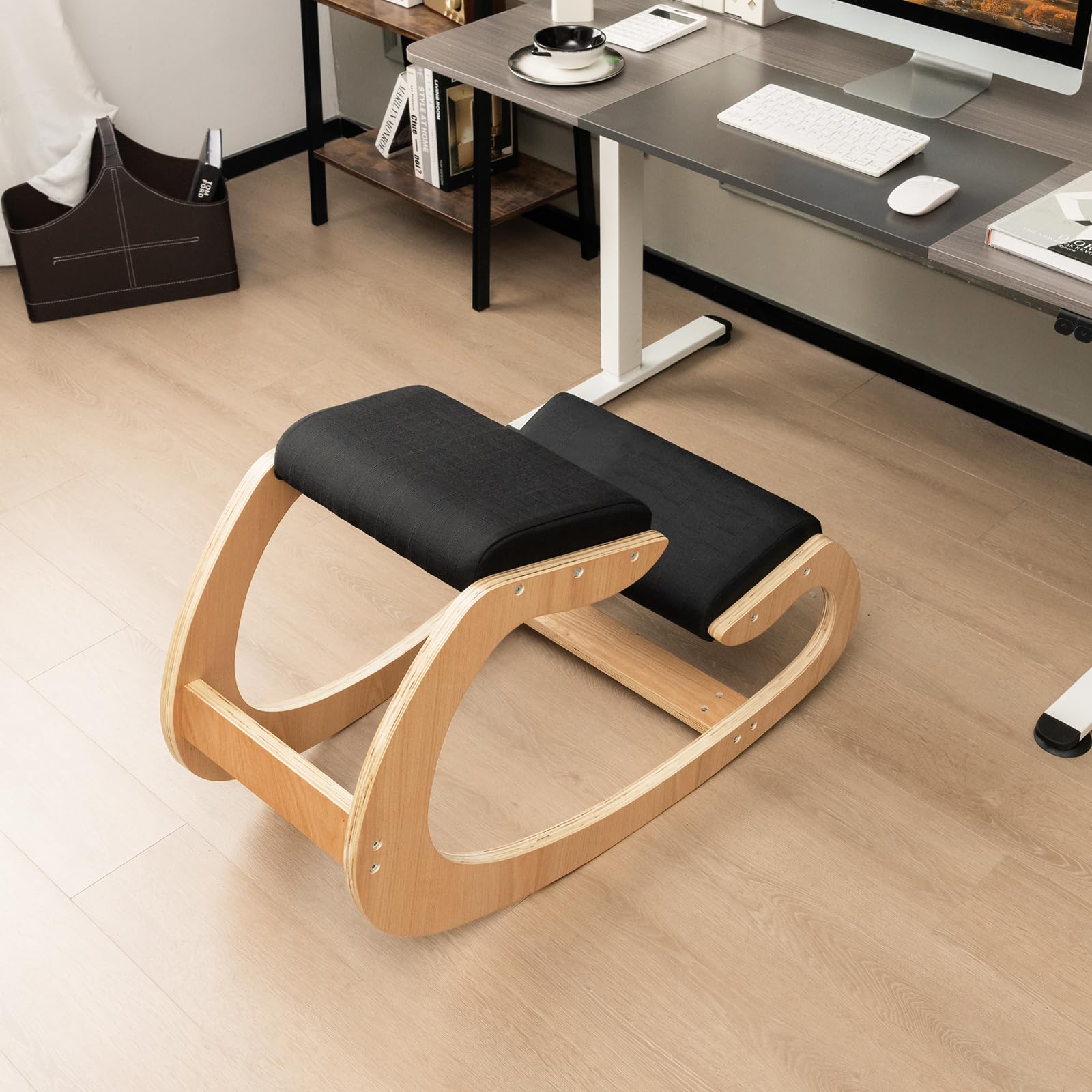 Ergonomic Kneeling Chair, Posture Chair for Desk with Cushion, Solid Wood Frame