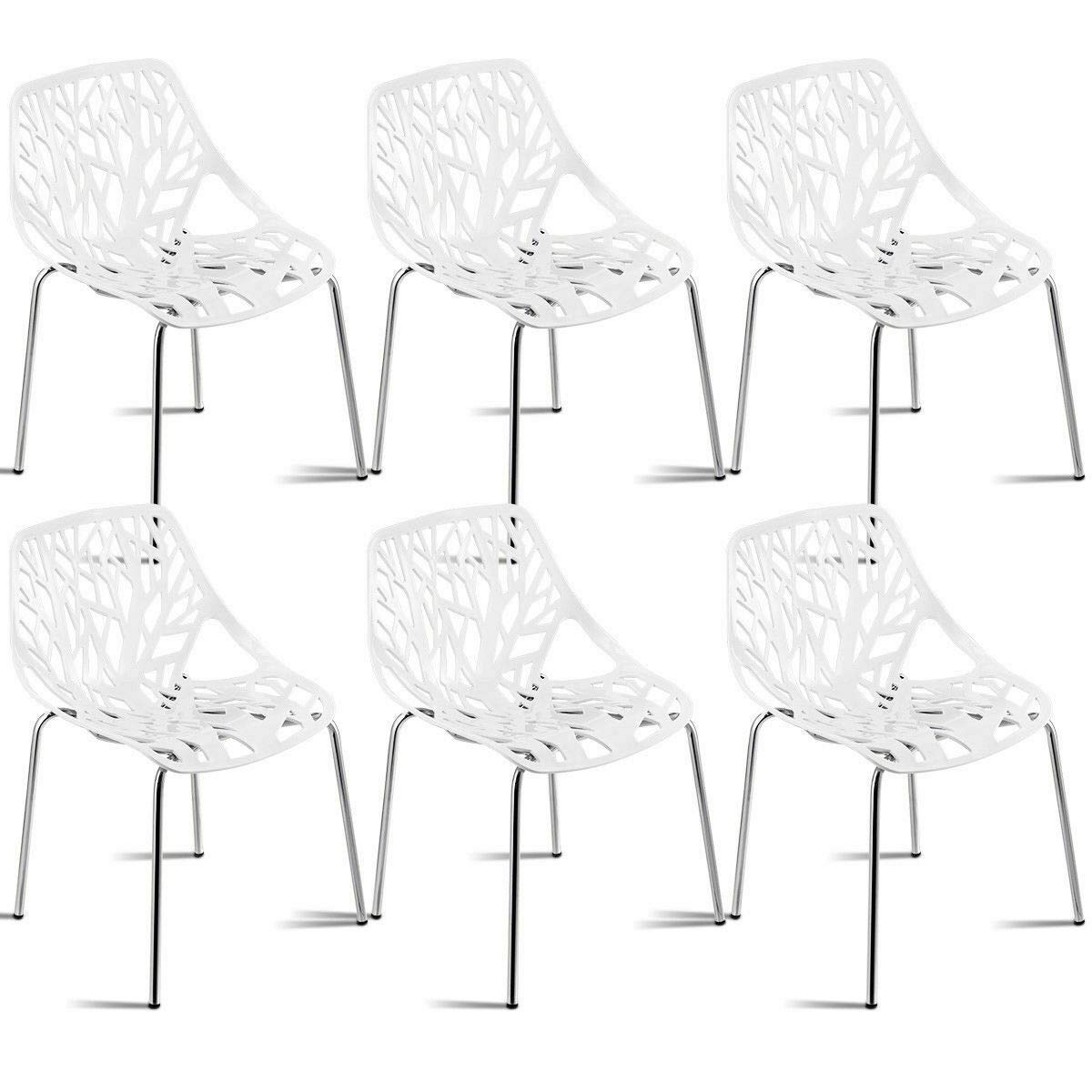 Set of 6 Modern Stackable Dining Chairs with Plastic Feet Pads