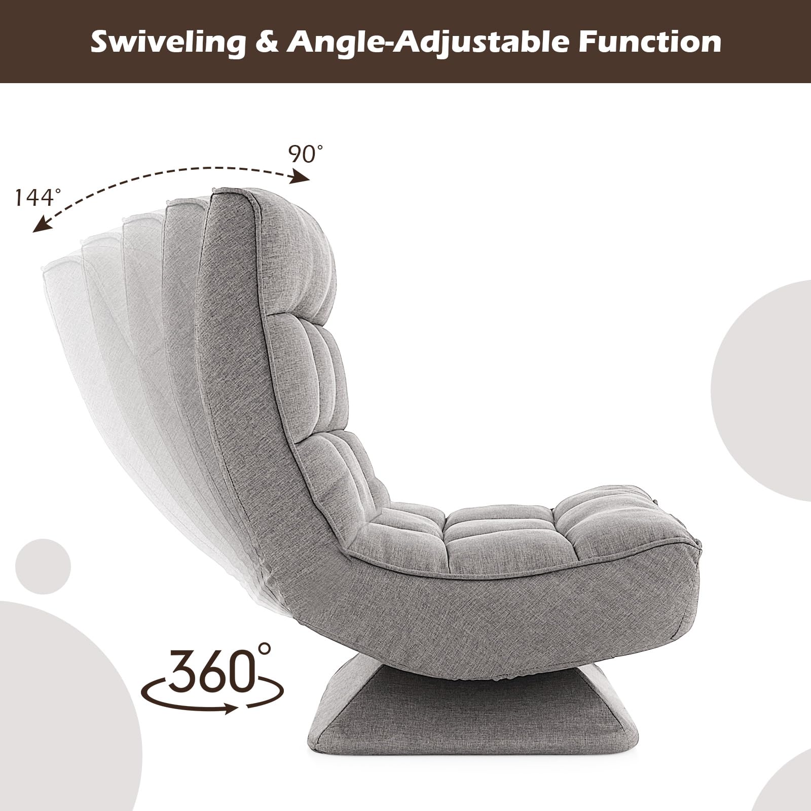 Adjustable Swivel Floor Chair, 5 Position Video Game Chair with Massage Lumbar Pillow, Swivel Base, Steel Frame