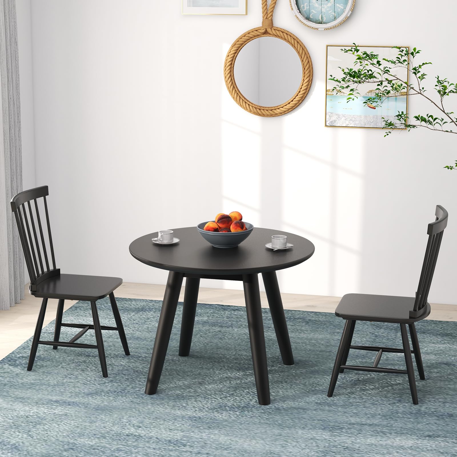 Wood Dining Chairs Set of 2/4, Solid Wood Windsor Dining Chair with Wide Seat