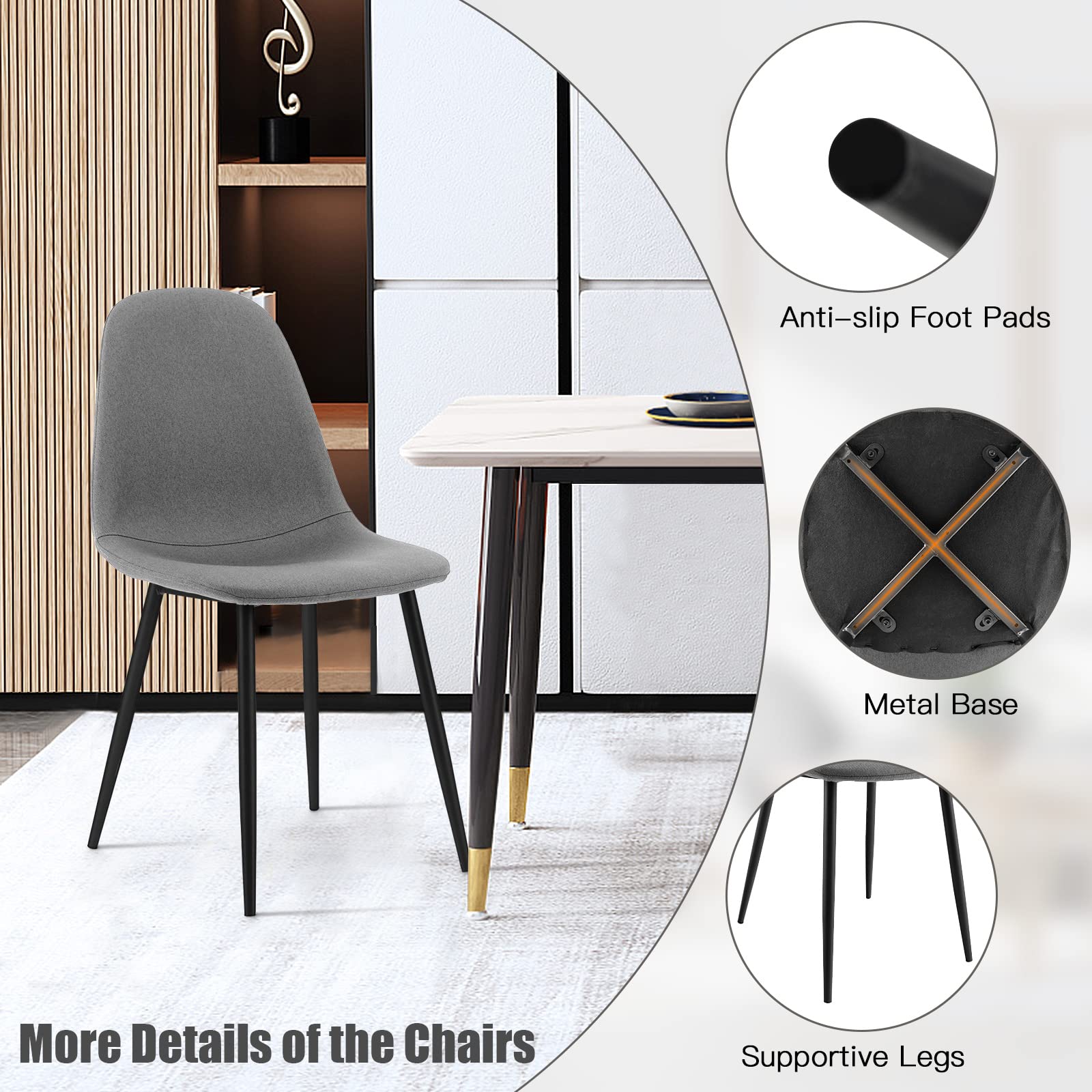 Modern Dining Chairs Set of 4 - Classic Comfy Upholstered 17&rdquo; High Backrest Linen Dining Room Chairs