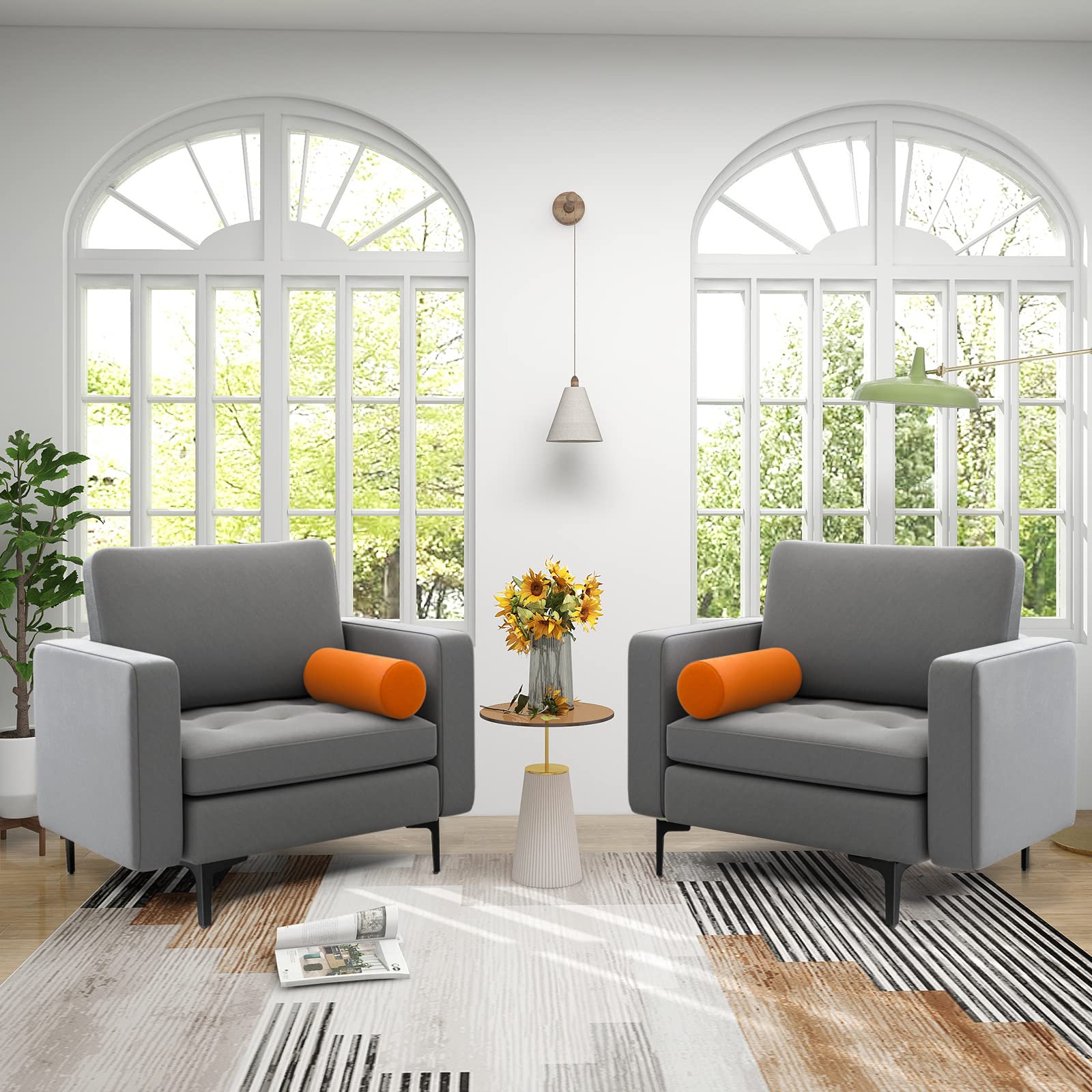 Modern Accent Sofa w/Comfy Cushion Bolster for Bedroom Reception Room