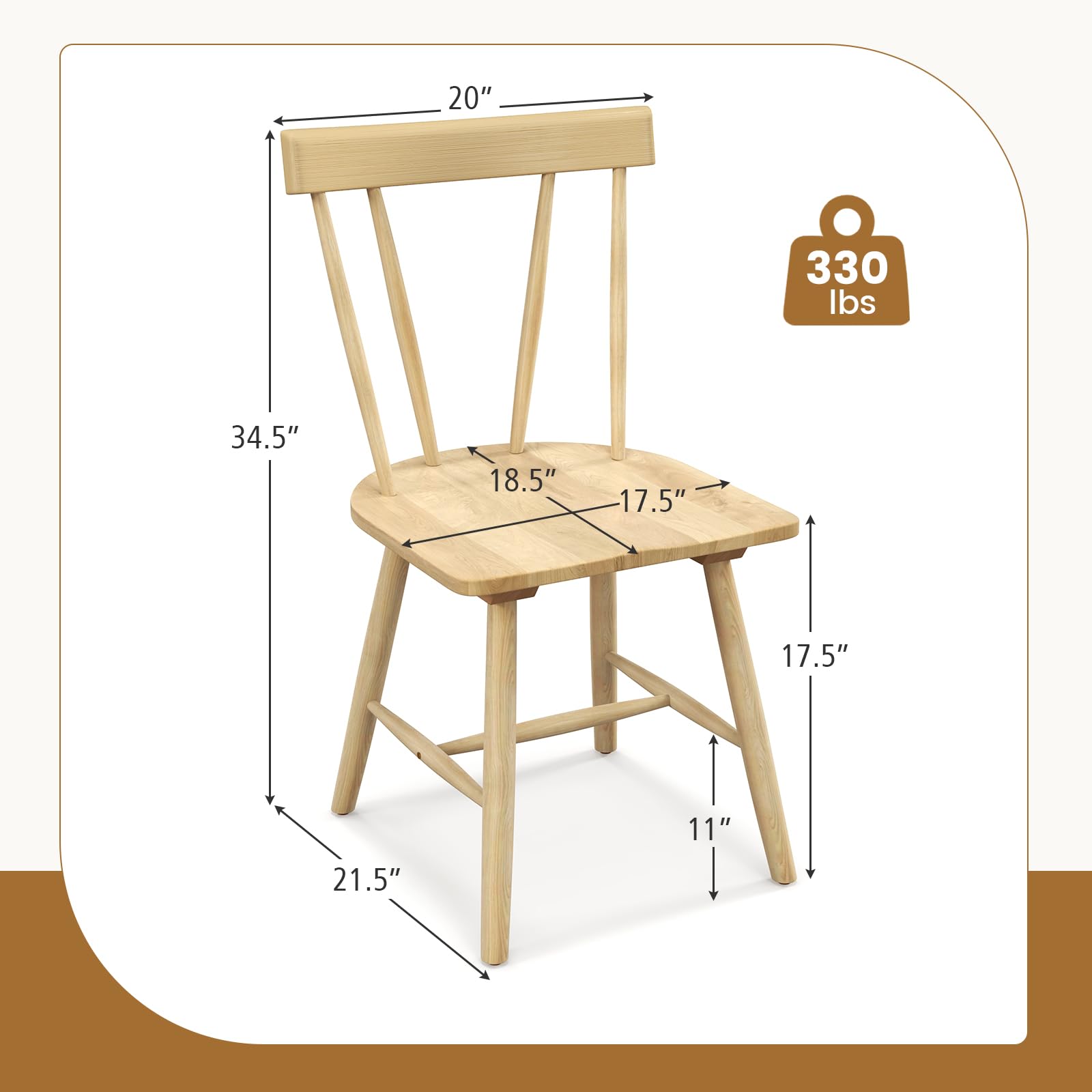Set of 2/4 Windsor Chairs, Rubber Wood Dining Chairs with Spindle Back, Wide Seats, Anti-Slip Foot Pads