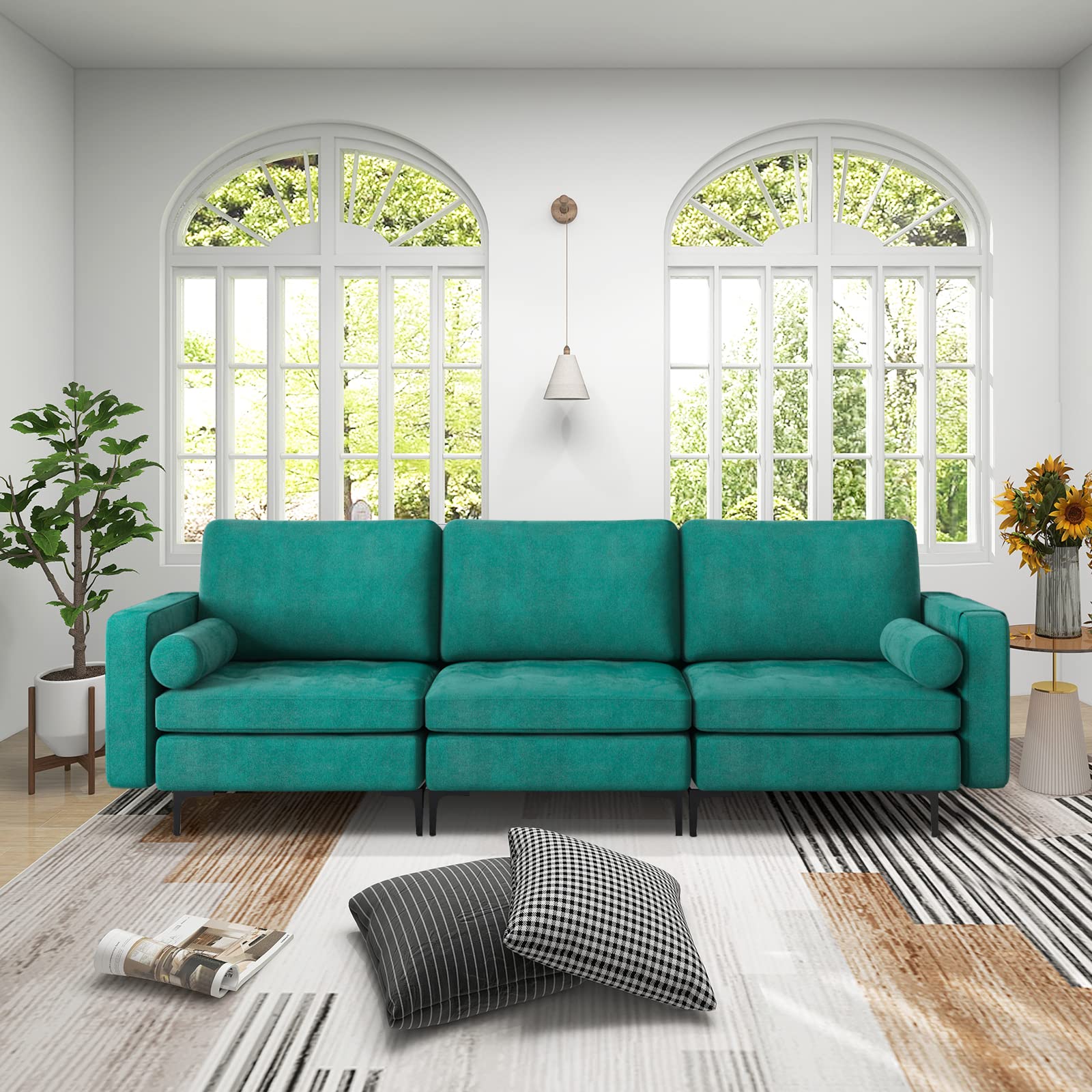 Modern Accent Sofa w/Comfy Cushion Bolster for Bedroom Reception Room