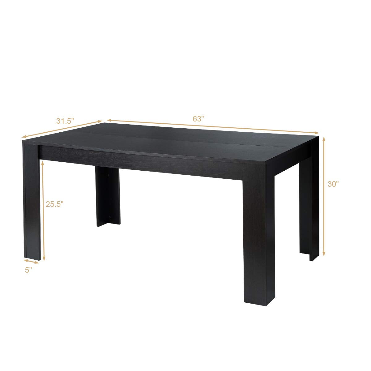 Black Dining Table for 6, Wood Rectangular Table, 63" L x 31.5" W x 30" H Large Farmhouse Center Table