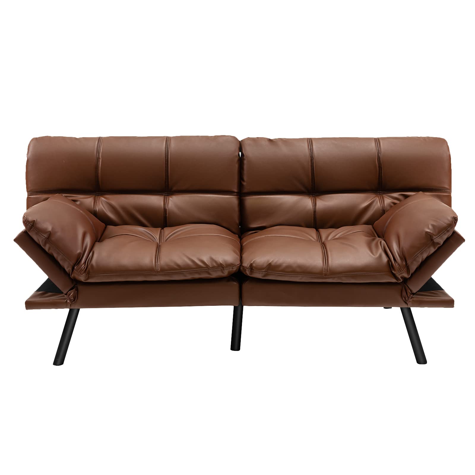 Futon Sofa Bed, Faux Leather Memory Foam Convertible Futon Couch with Adjustable Backrest & Armrests