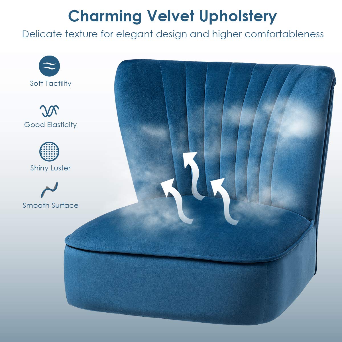 Velvet Accent Chair, Upholstered Modern Sofa Chair with Wood Legs & Thickly Padded