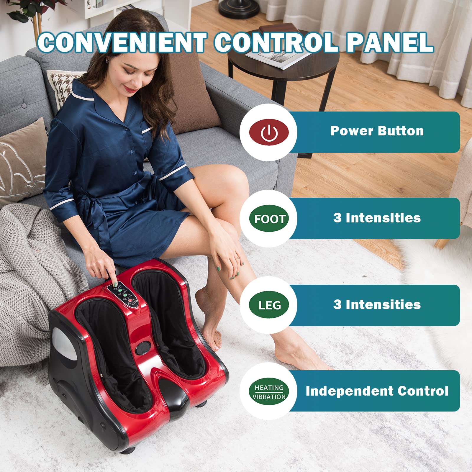 Foot and Calf Massager with Heat，Shiatsu Foot Massager Machine with Vibration, Deep Kneading, 3-Level Intensity Modes