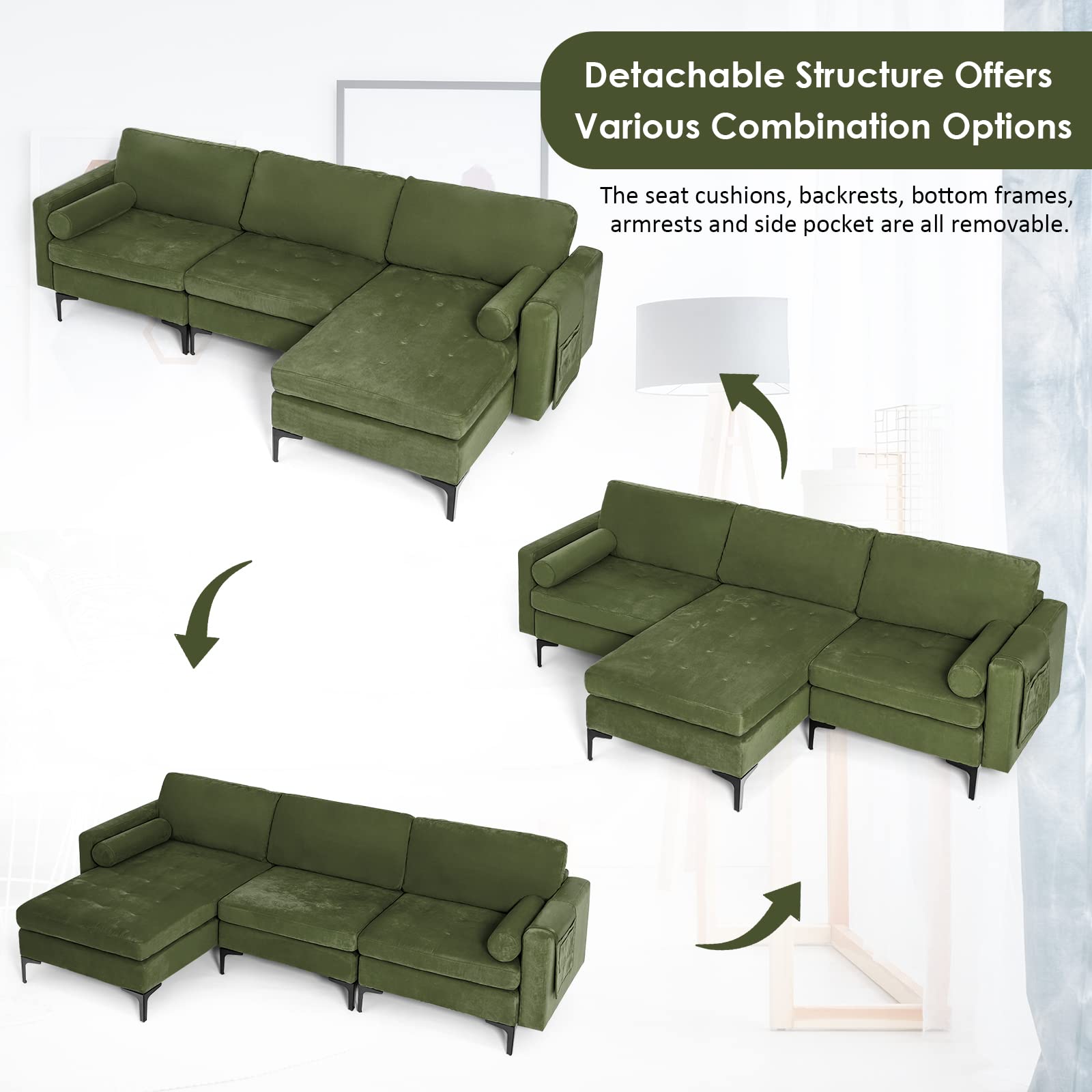 Modern Accent Sofa w/Comfy Cushion Bolster for Bedroom Reception Room