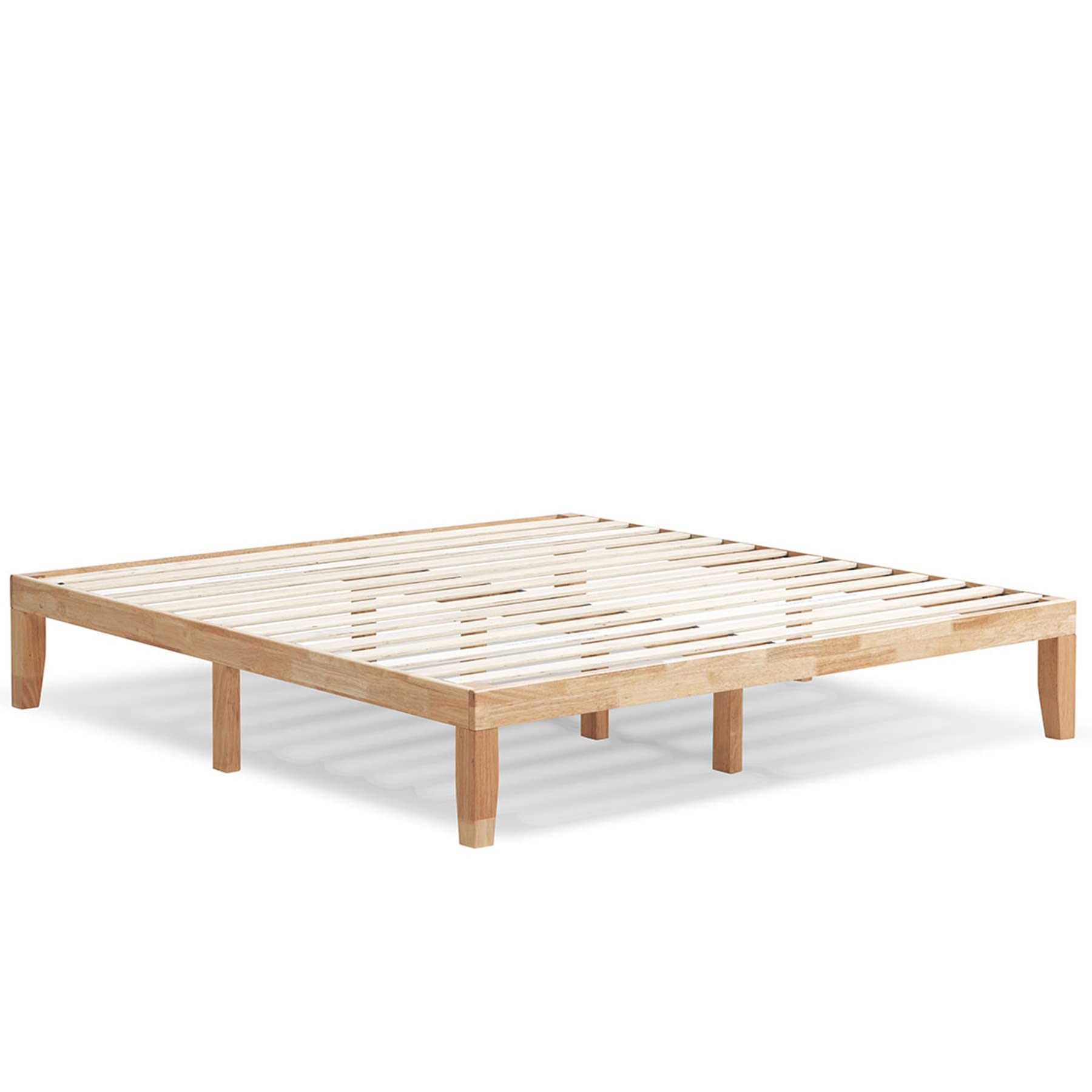 14 Inches Wood Platform Bed Frame, Solid Wood Mattress Foundation with Rubber Wood Frame