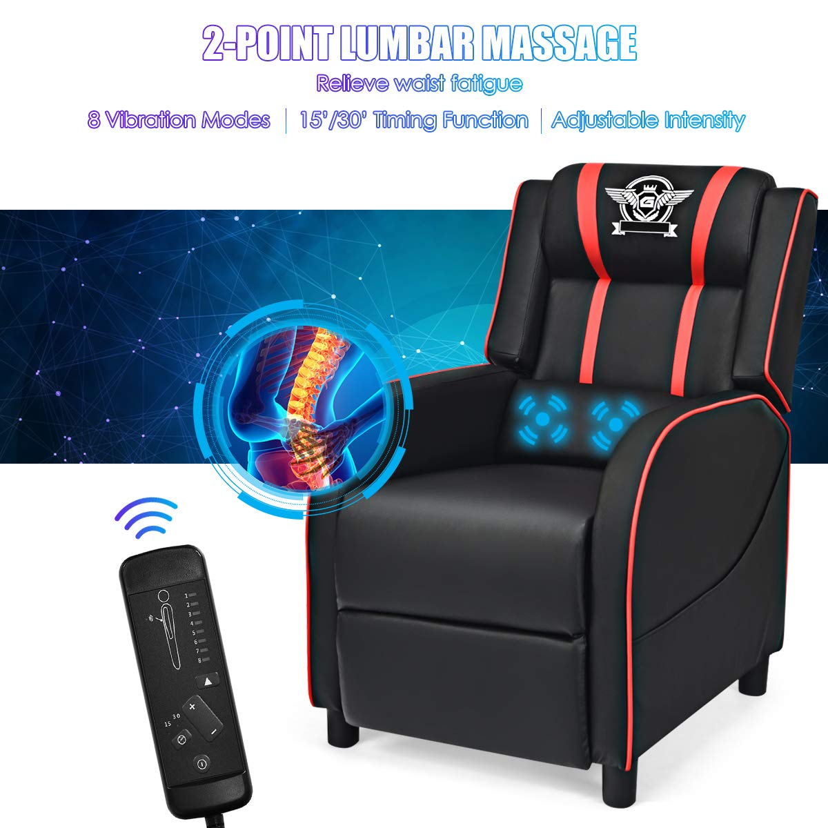 Adjustable Massage Gaming Chairs for Adults w/Footrest, Remote Control & Side Pocket