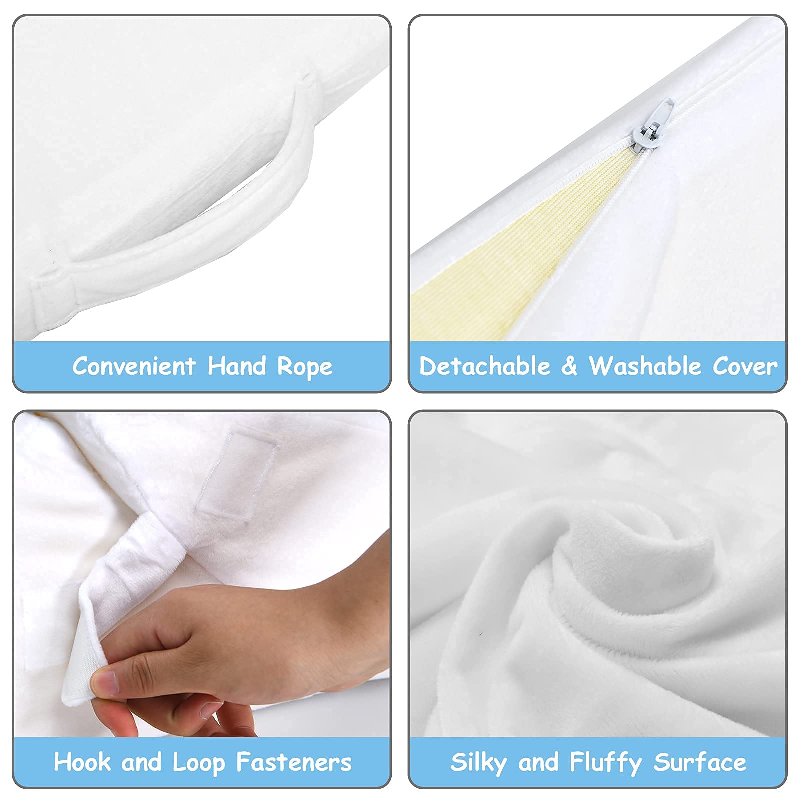 Bed Wedge Pillow with Adjustable Back Support Detachable Headrest, Memory Foam Fill, Soft Washable Cover