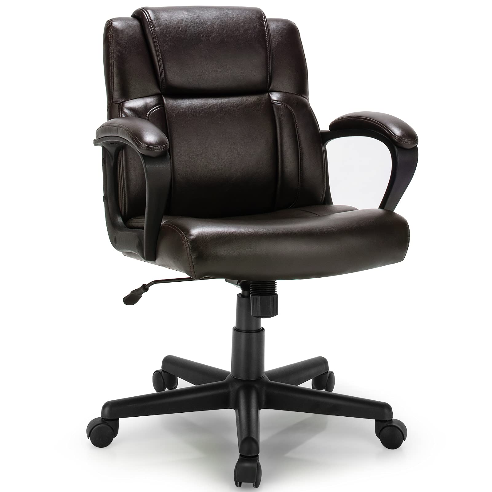 Leather Modern Executive Chair, Ergonomic Mid Back Computer Desk Chair w/Padded Armrests