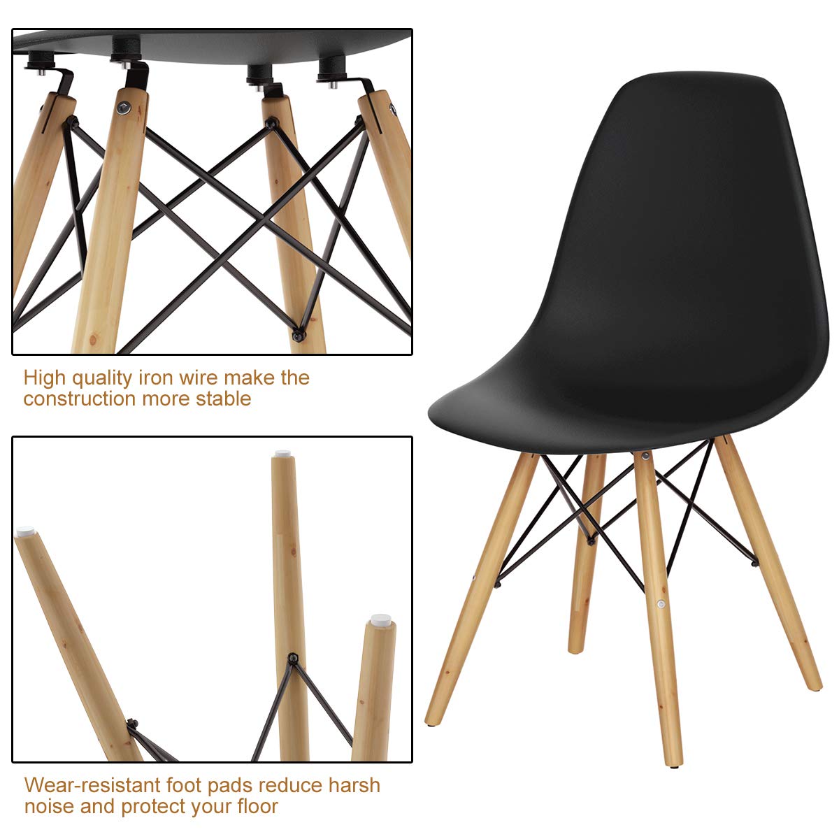 Mid Century Modern Plastic Dining Chairs Set of 2 with Wood Legs