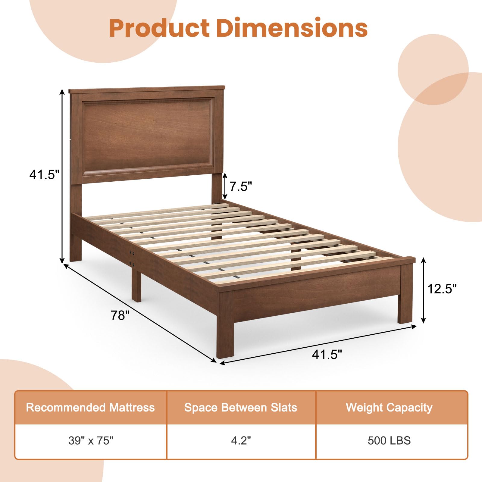 Wood Platform Bed Frame with Headboard, Mid Century Platform Bed Frame with Solid Wood Legs & Wooden Slat Support