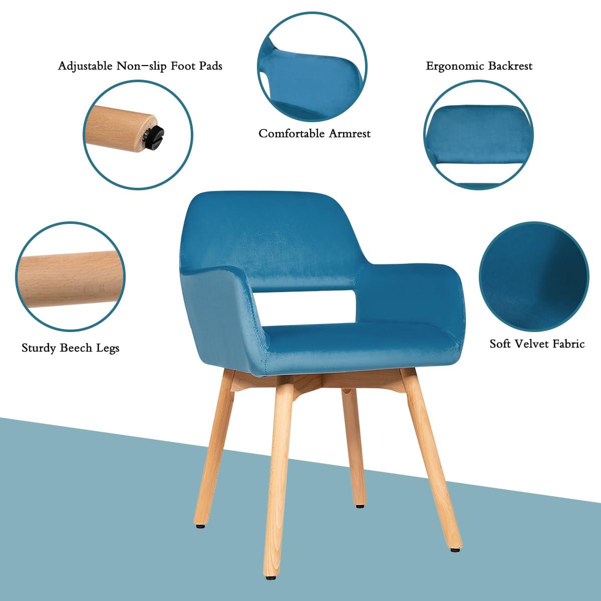 Set of 2/4 Velvet Dining Chairs, Modern Leisure Accent Living Room Chair