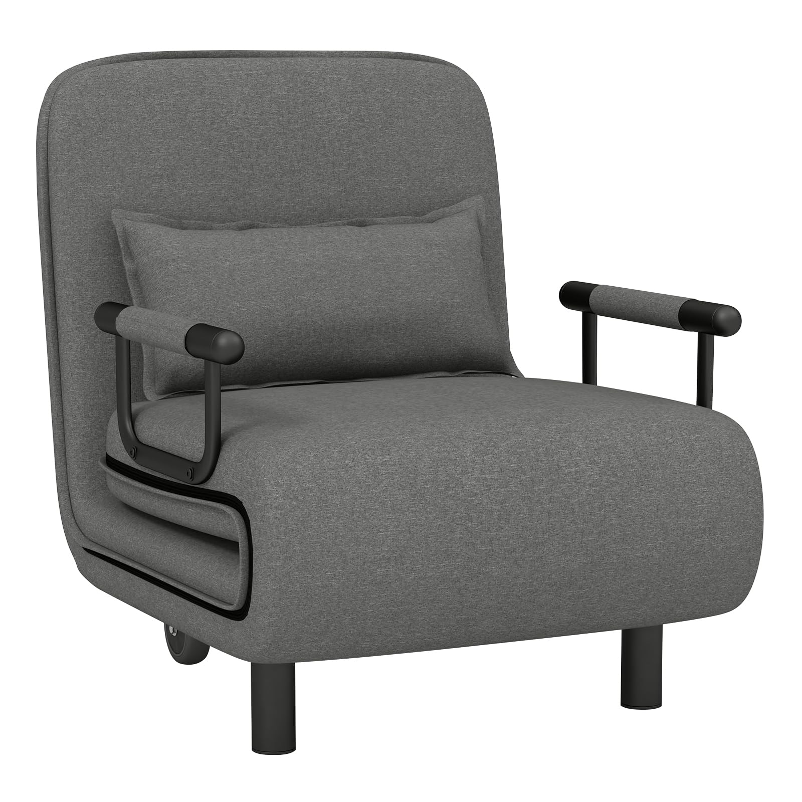 Convertible Chair Bed with 5-Position Adjustable Backrest & Lumbar Pillow, 2 Hidden Metal Legs & 2 Lockable Casters