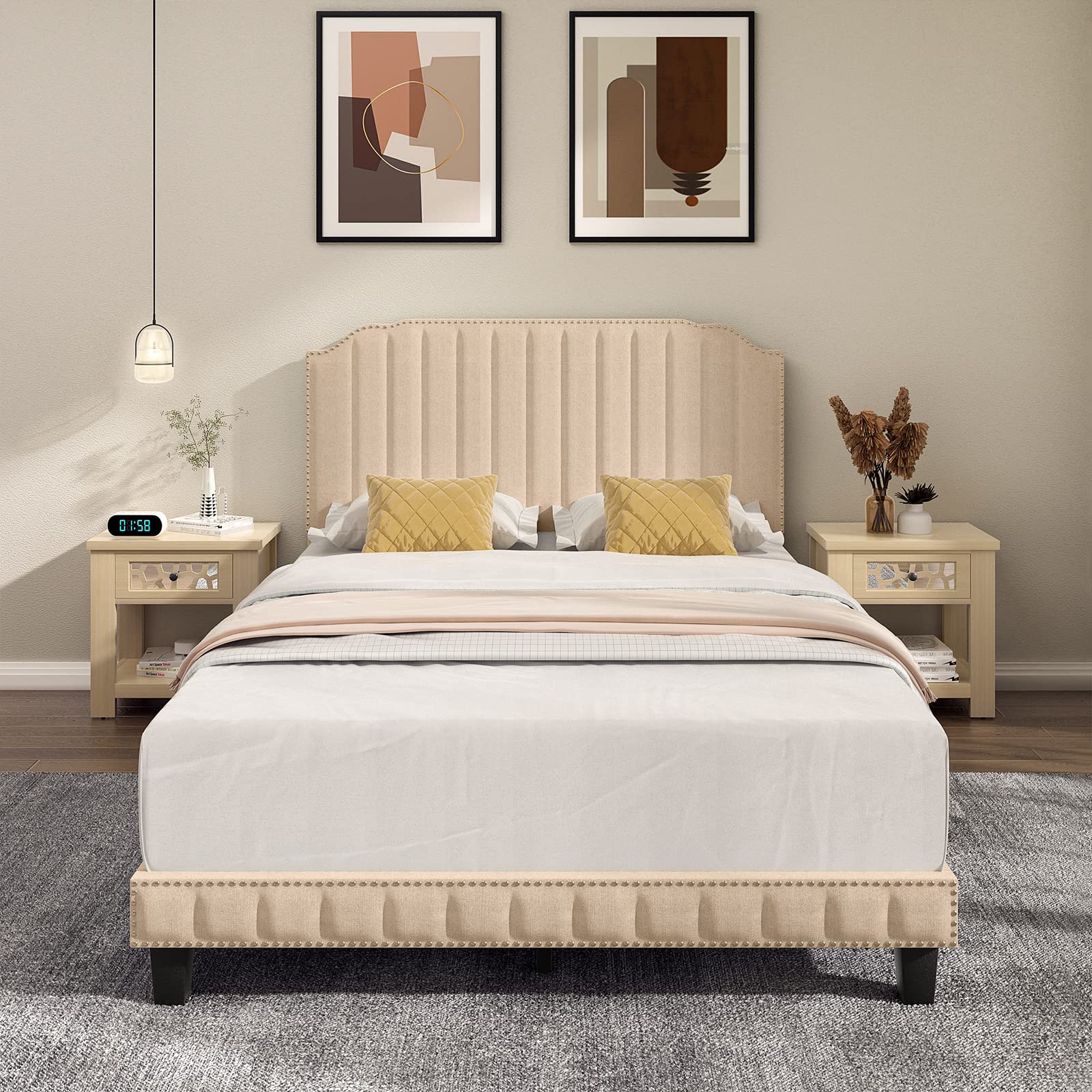 Twin/Full/Queen Size Upholstered Platform Bed Frame with Headboard