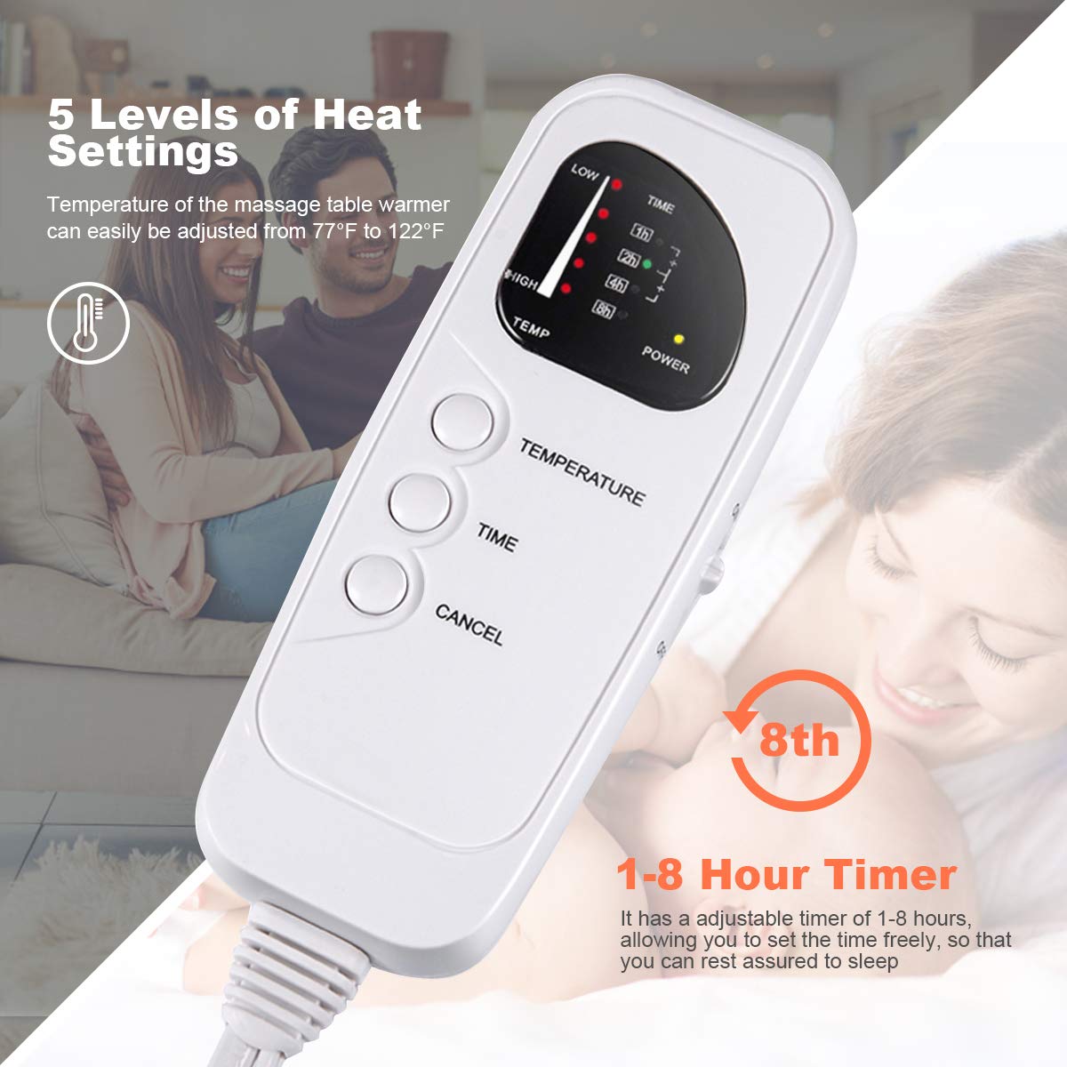 Electric Massage Table Warmer with 5 Heat Settings, Digital Timer and Overheat Protection