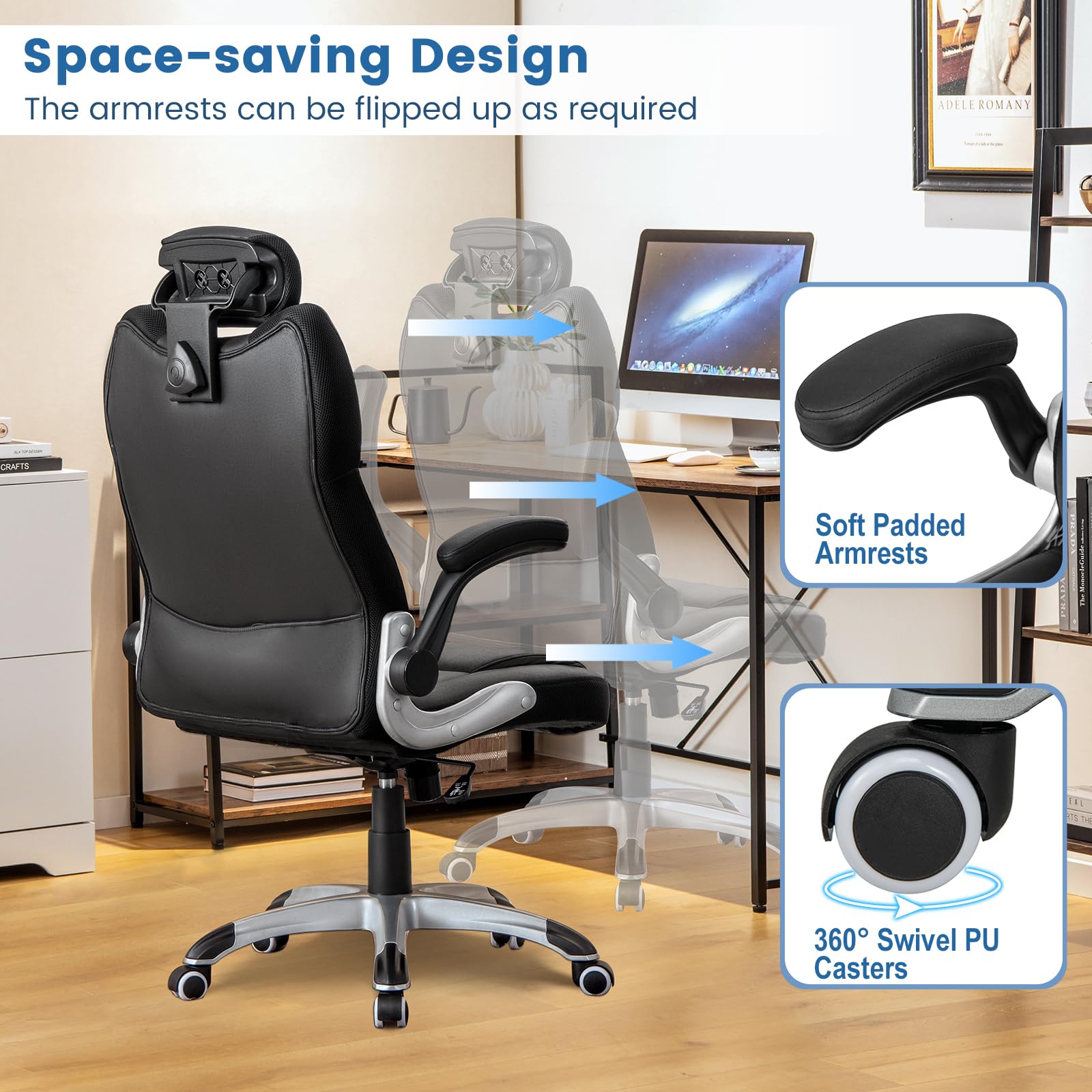 Executive Faux Leather Office Chair, Kneading Massage Computer Chair with Removable Lumbar Support Pillow, Adjustable Headrest