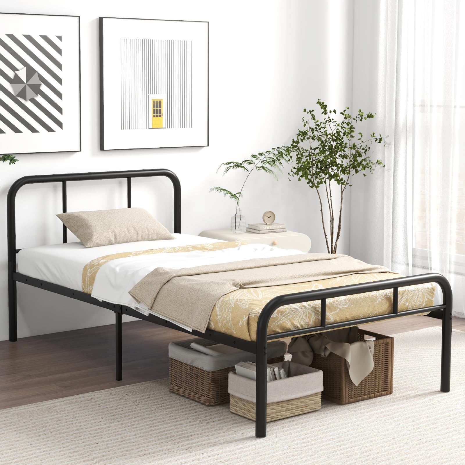 Metal Platform Bed Frame with Headboard & Footboard