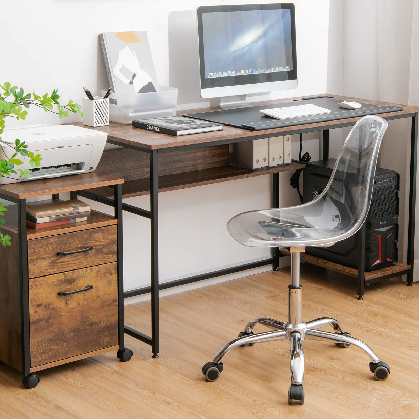 Acrylic Clear Desk Chair, Armless Swivel Vanity Ghost Plastic Chair with Sturdy Metal Base & Smooth Wheels