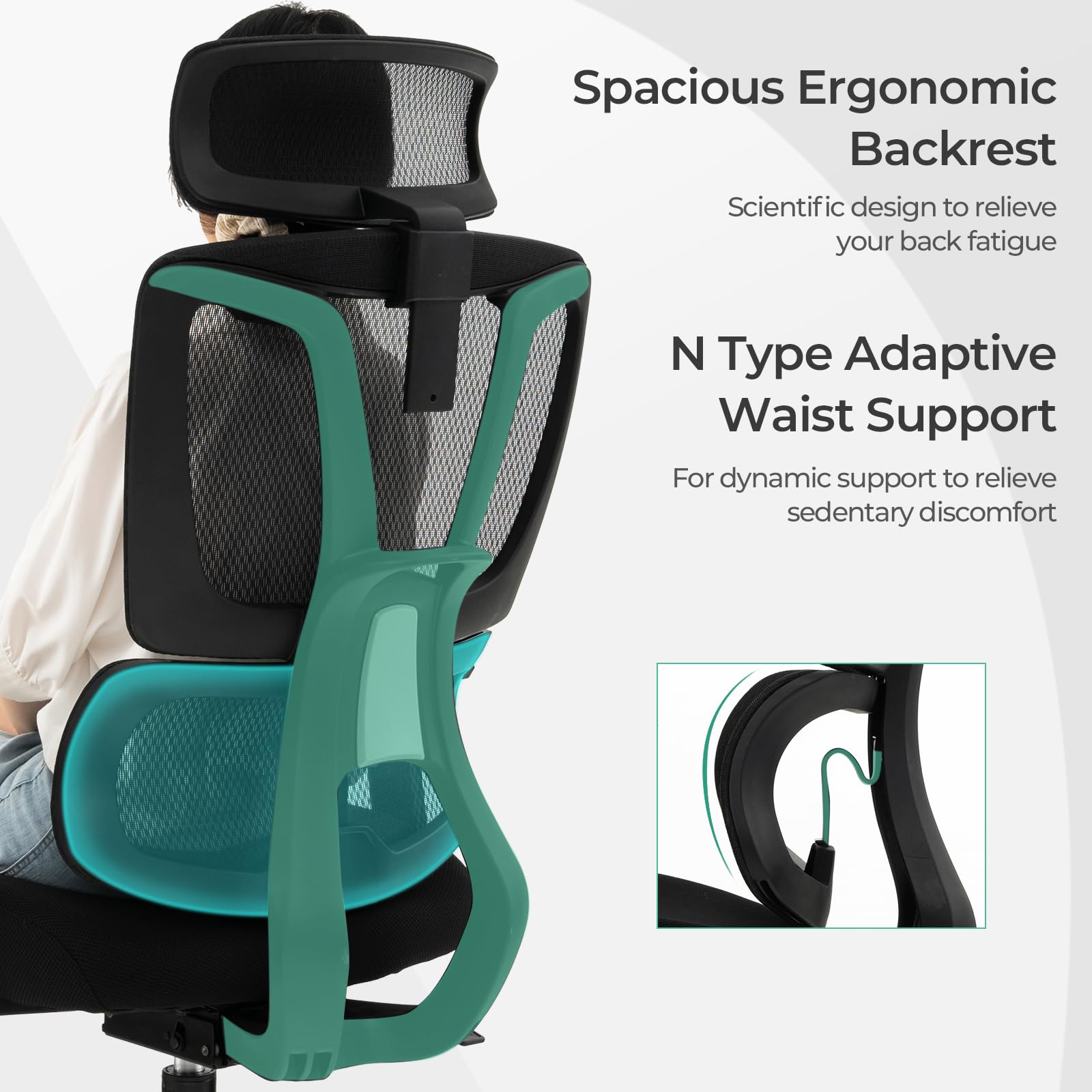 Ergonomic Office Chair - Mesh Desk Chair with Adjustable Lumbar Support, Headrest & Armrests