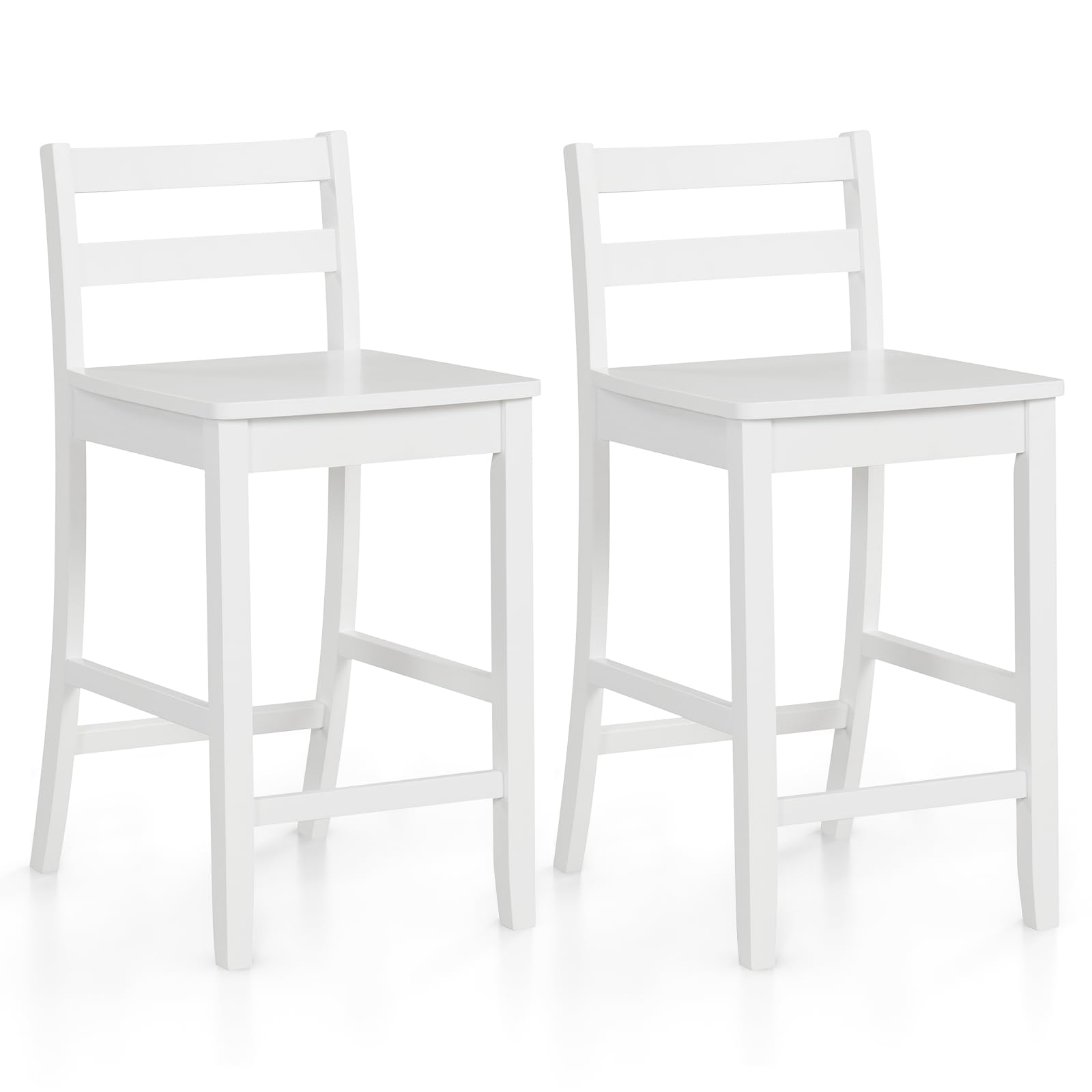 Wooden Bar Stools Set of 2/4, 24-Inch Counter Height Stools with Ergonomic Backrest & Footrest