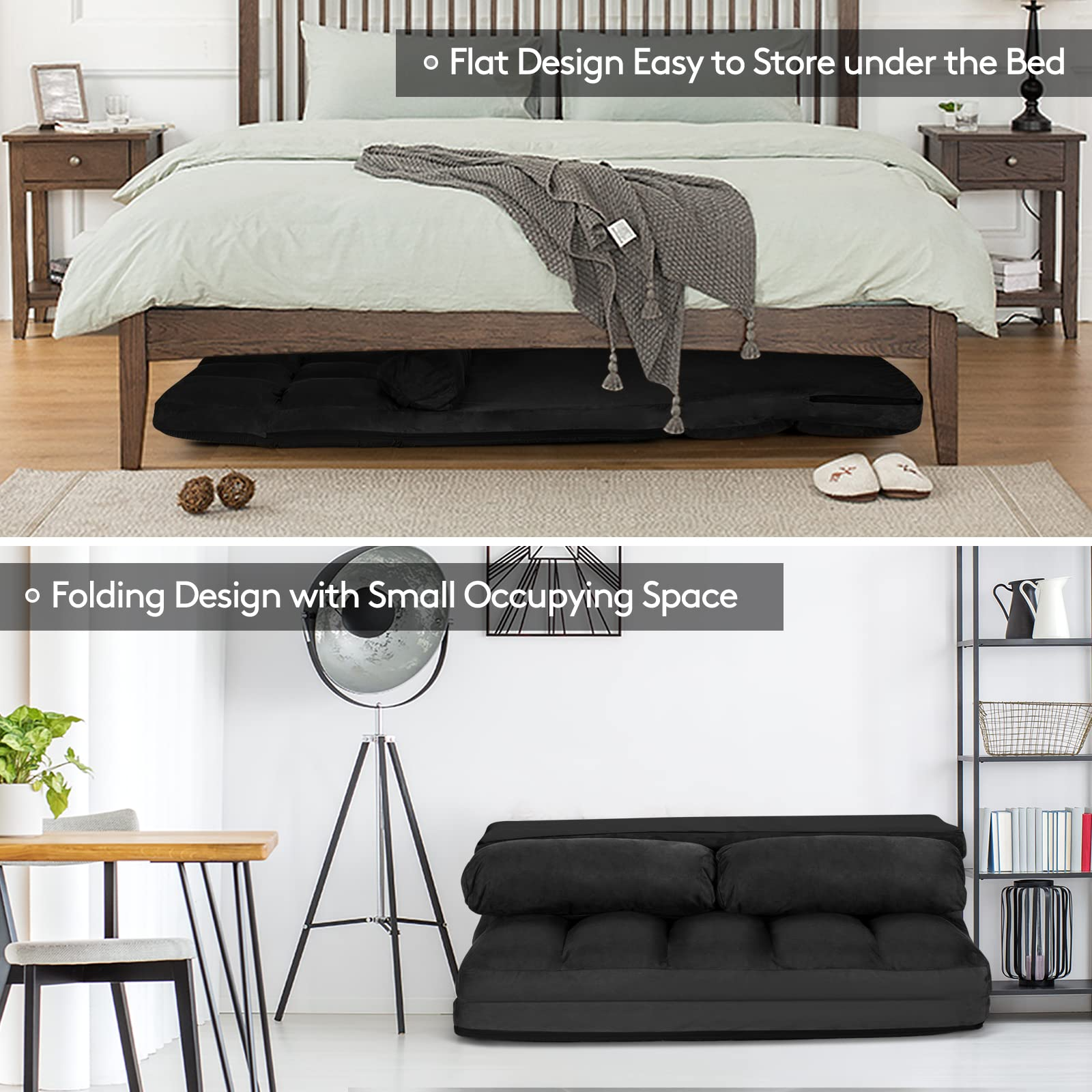 Various Colours Available 6-Position Adjustable Floor Sofa with 2 Pillows