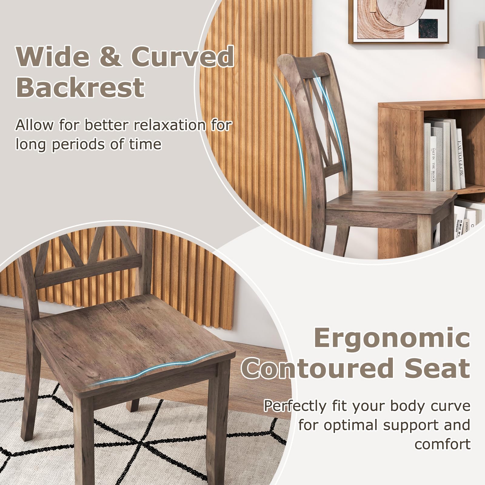 Set of 2/4 Dining Chairs, Rubber Wood Dining Room Chair, Farmhouse Dining Side Chairs