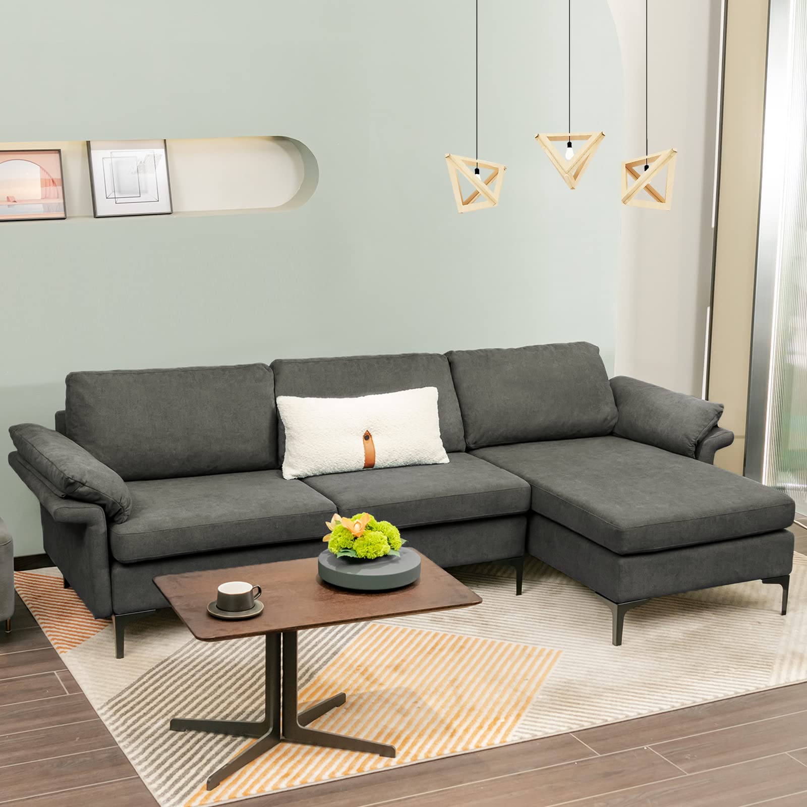 100.5 Inch Convertible L-Shaped Sectional Sofa Couch, 3-Seat Sofa with Reversible Chaise Lounge