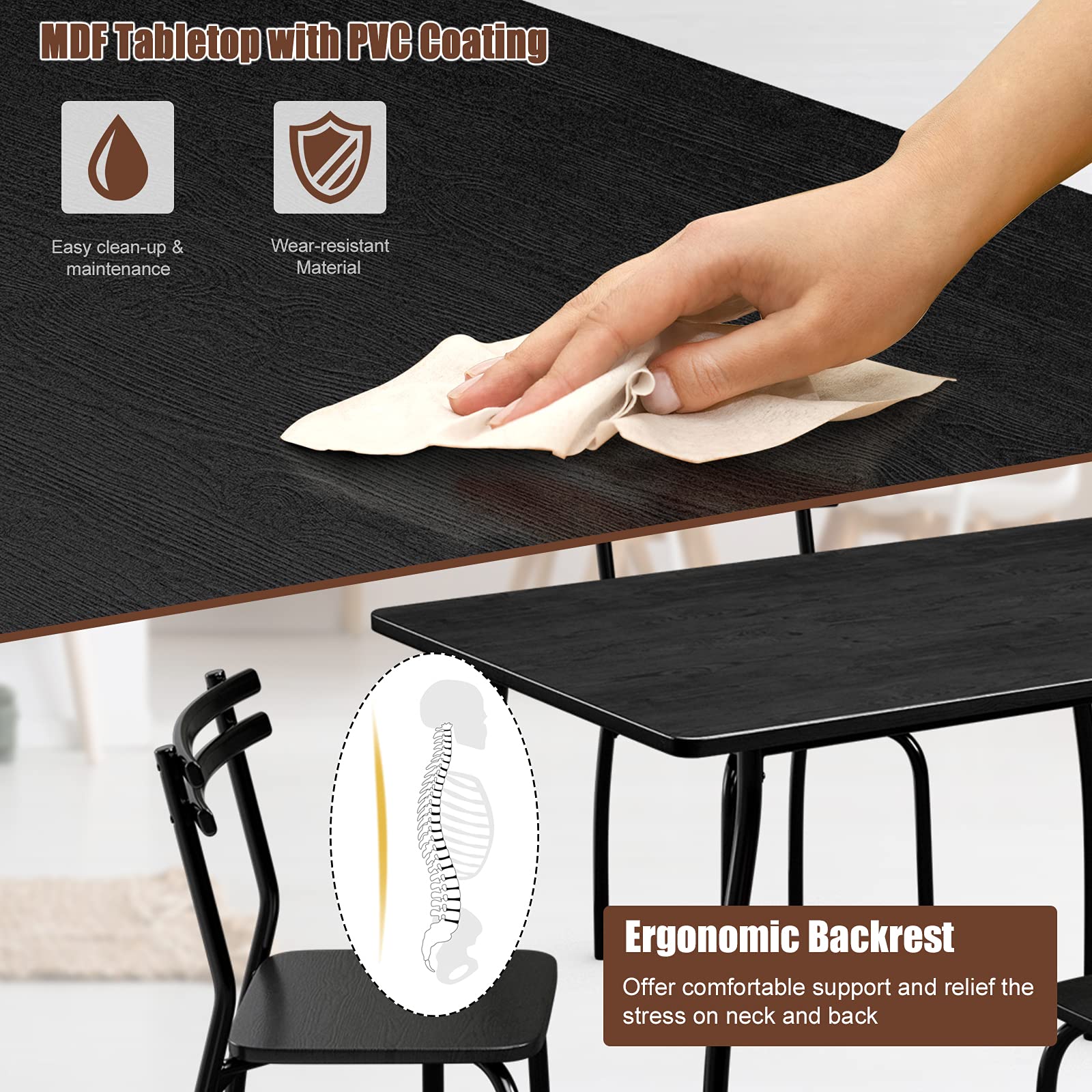 5 Piece Dining Table Set and 4 Chairs, Home Kitchen Room Breakfast Furniture