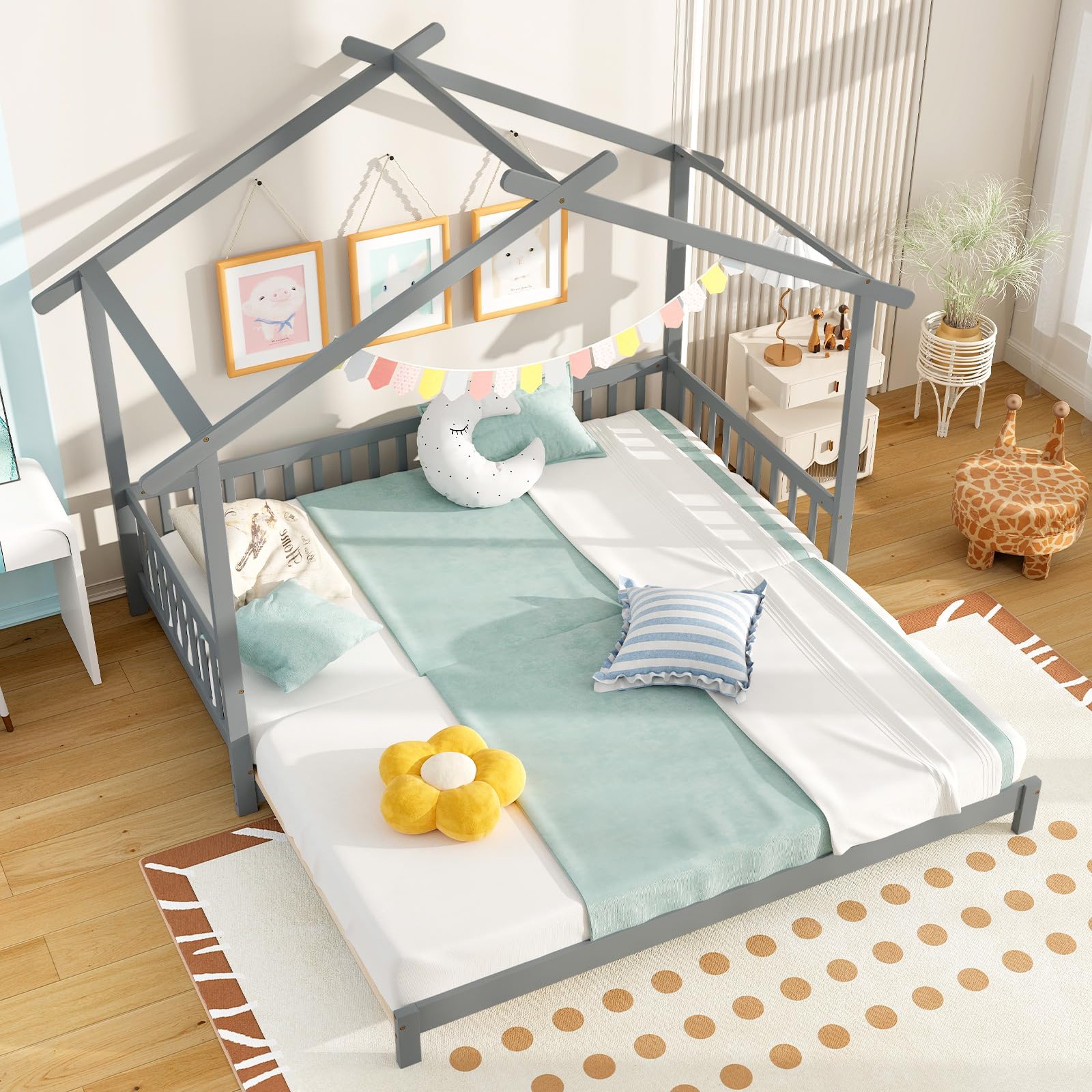Wood Extendable House Bed