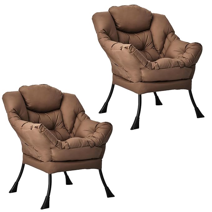 Modern Lazy Chair, Upholstered Single Sofa Chair w/Armrests & Side Pocket