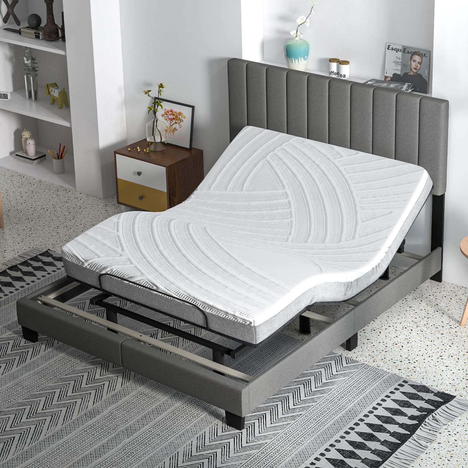 Queen Size Upholstered Bed Frame with Vertical Channel Tufted Headboard