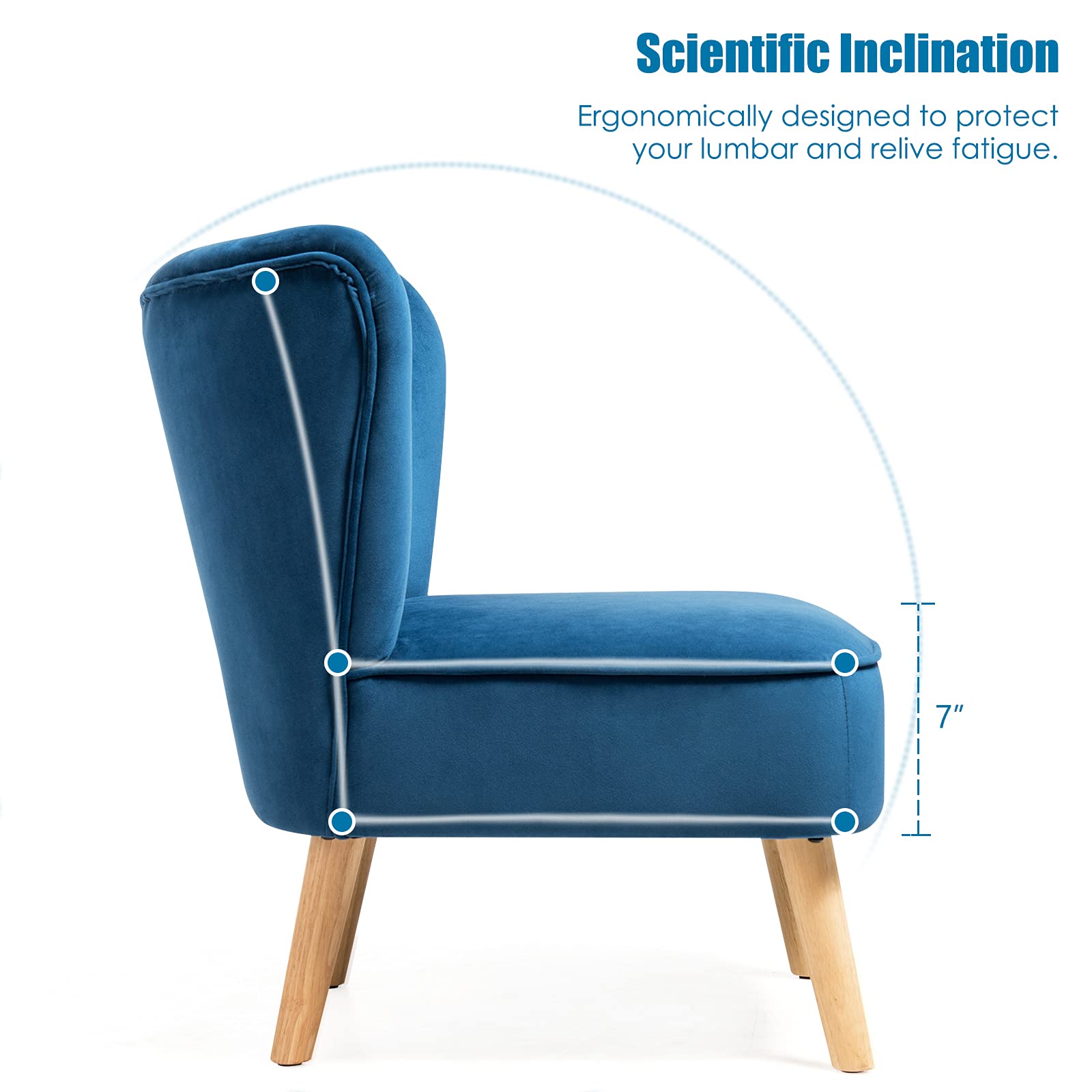 Upholstered Armless Accent Chair w/Rubber Wood Legs & Thick Sponge Seat