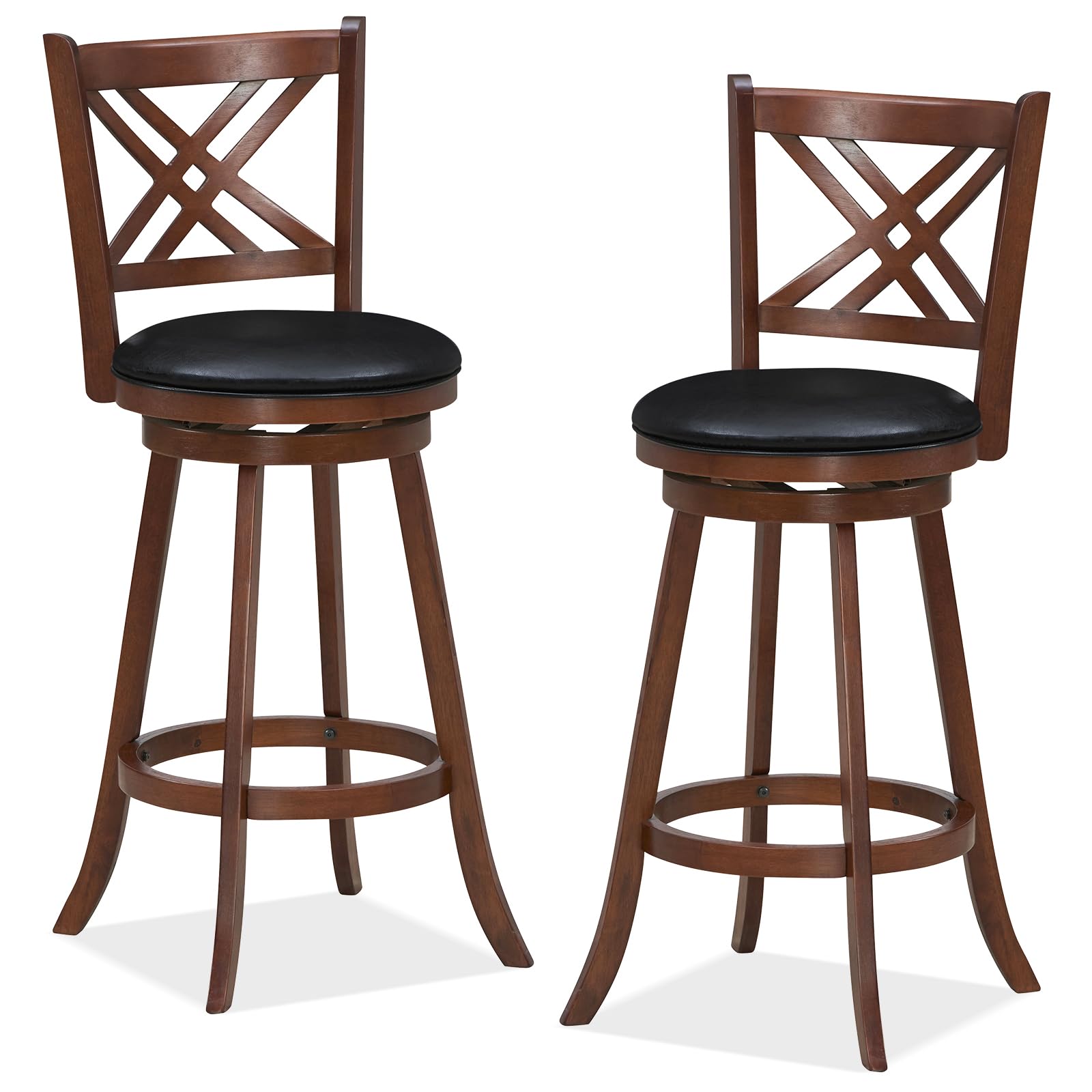 360&deg; Swivel Barstools Set of 2/4, 29" Bar Height Bar Chairs with Back & Footrest