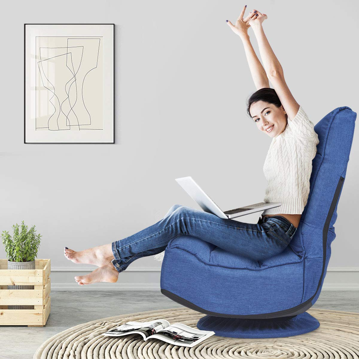 360 Degree Swivel Gaming Chair, 6 Position Adjustable Folding Floor Chair
