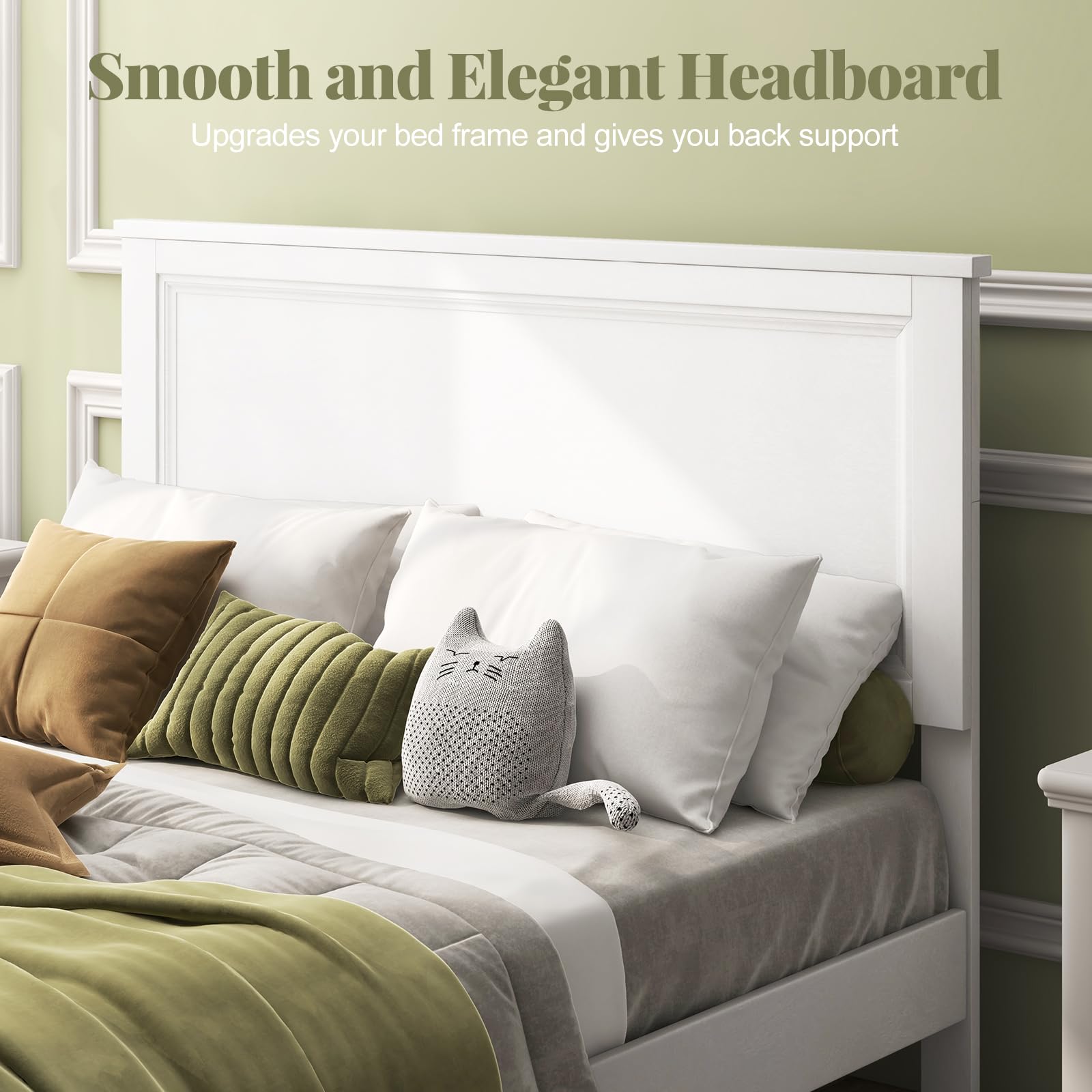 Wood Platform Bed Frame with Headboard, Mid Century Platform Bed Frame with Solid Wood Legs & Wooden Slat Support