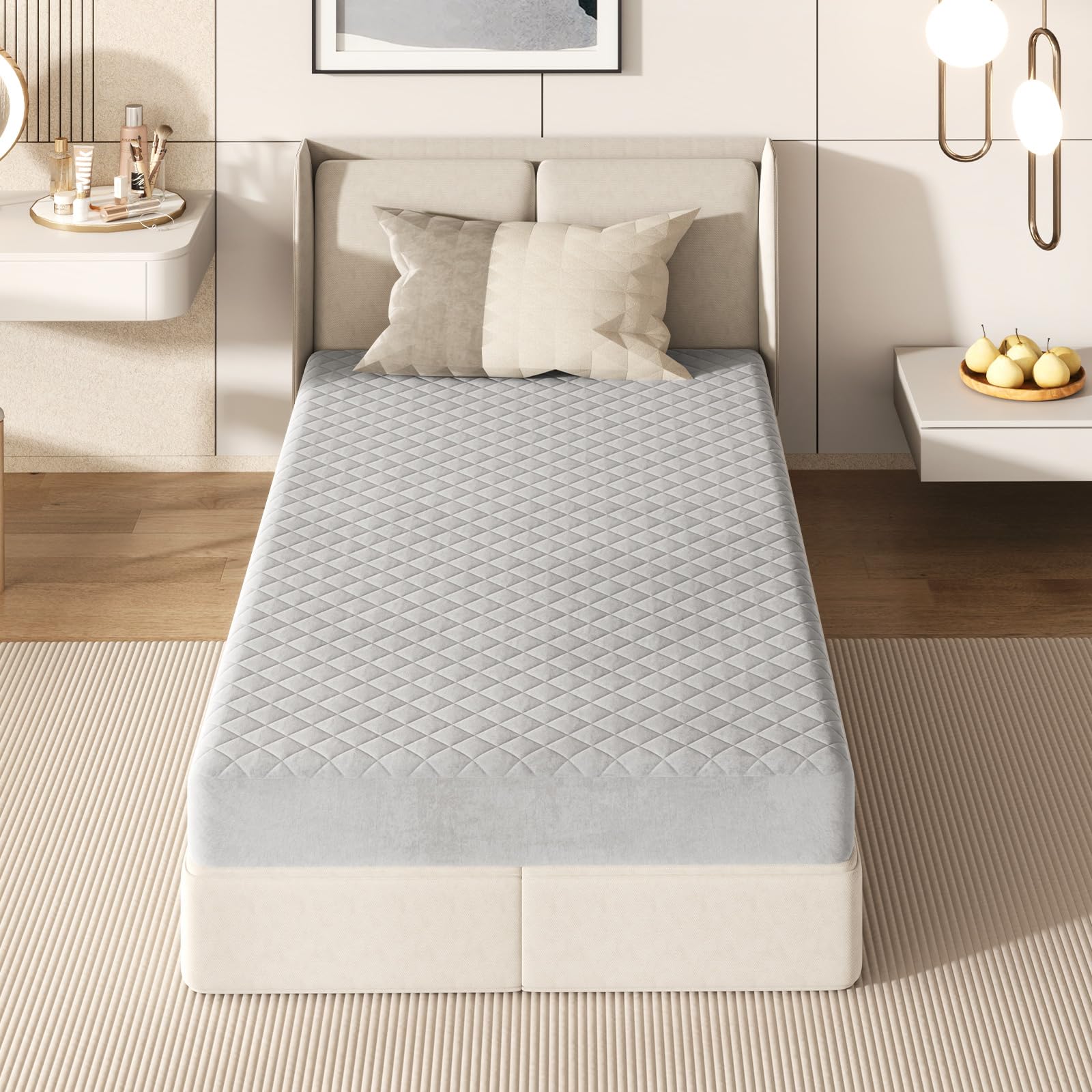 Mattress Topper Cover, Soft Velvet Mattress Protector with Deep Pockets, Elastic Sides & Anti-Slip Bottom