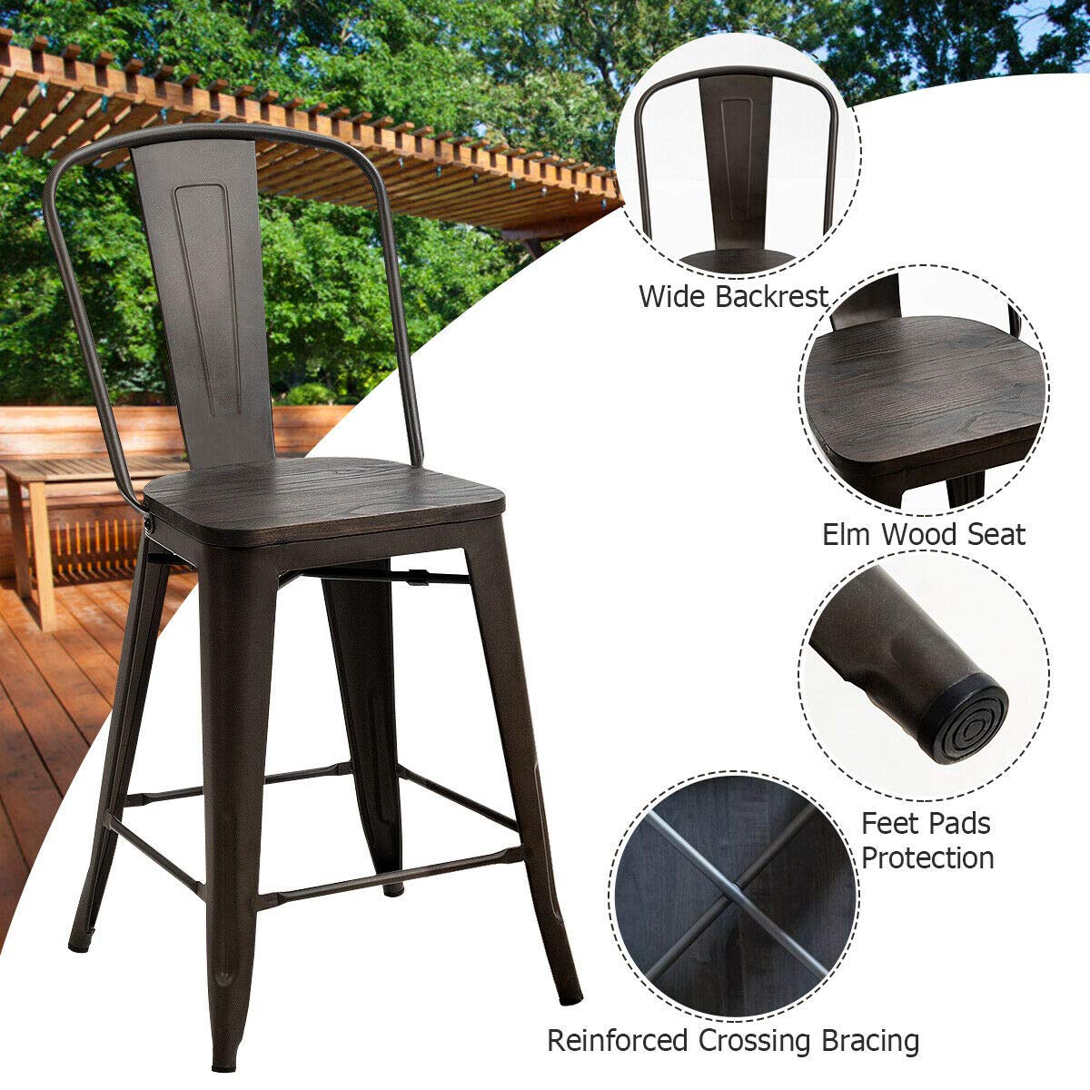 Dining Chairs Set of 4, Metal Counter Height Bar Stools Stackable Industrial Vintage Tolix Style