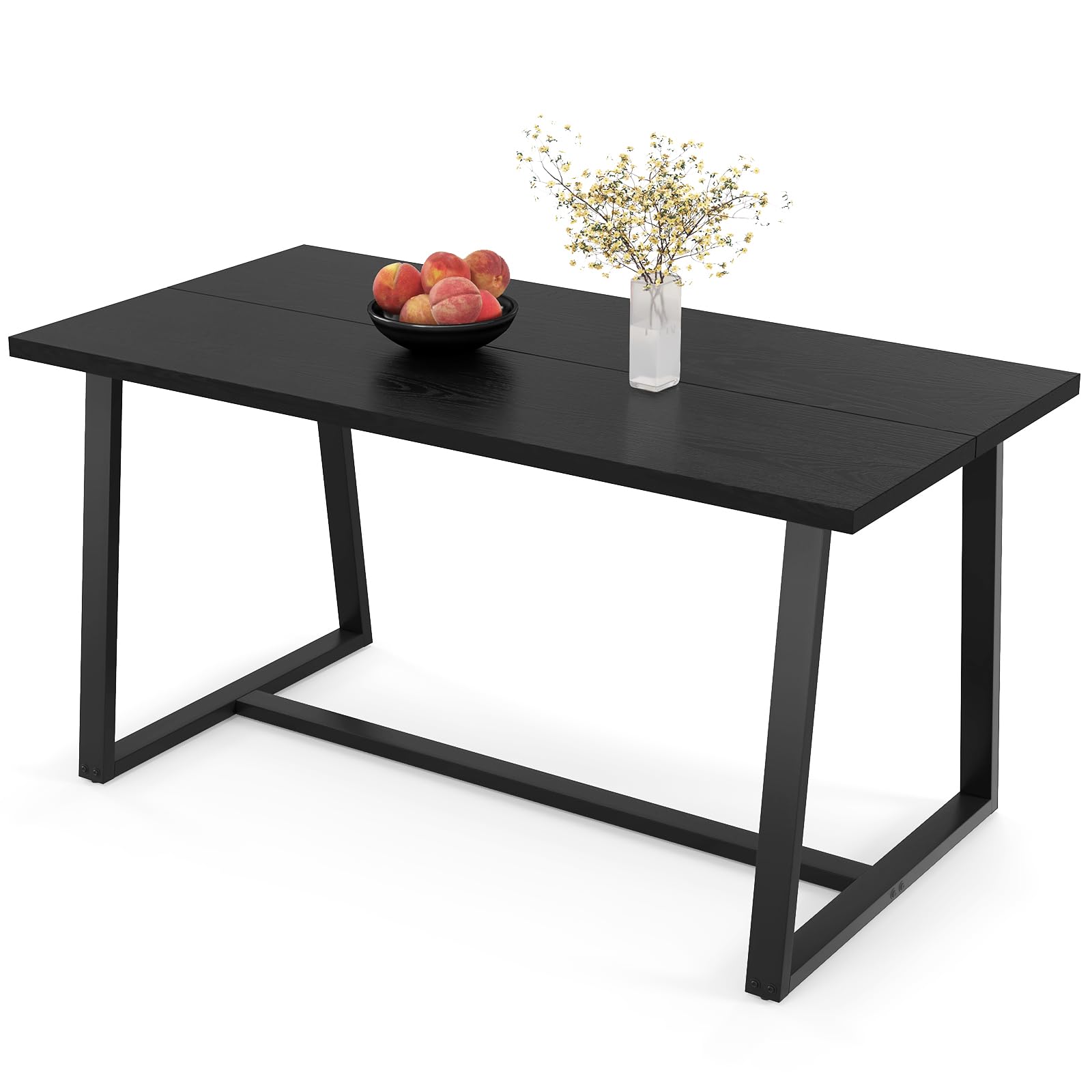 63" Rectangular Large Dining Table for 4-6, Mid-Century Kitchen Table w/Heavy-Duty Metal Frame