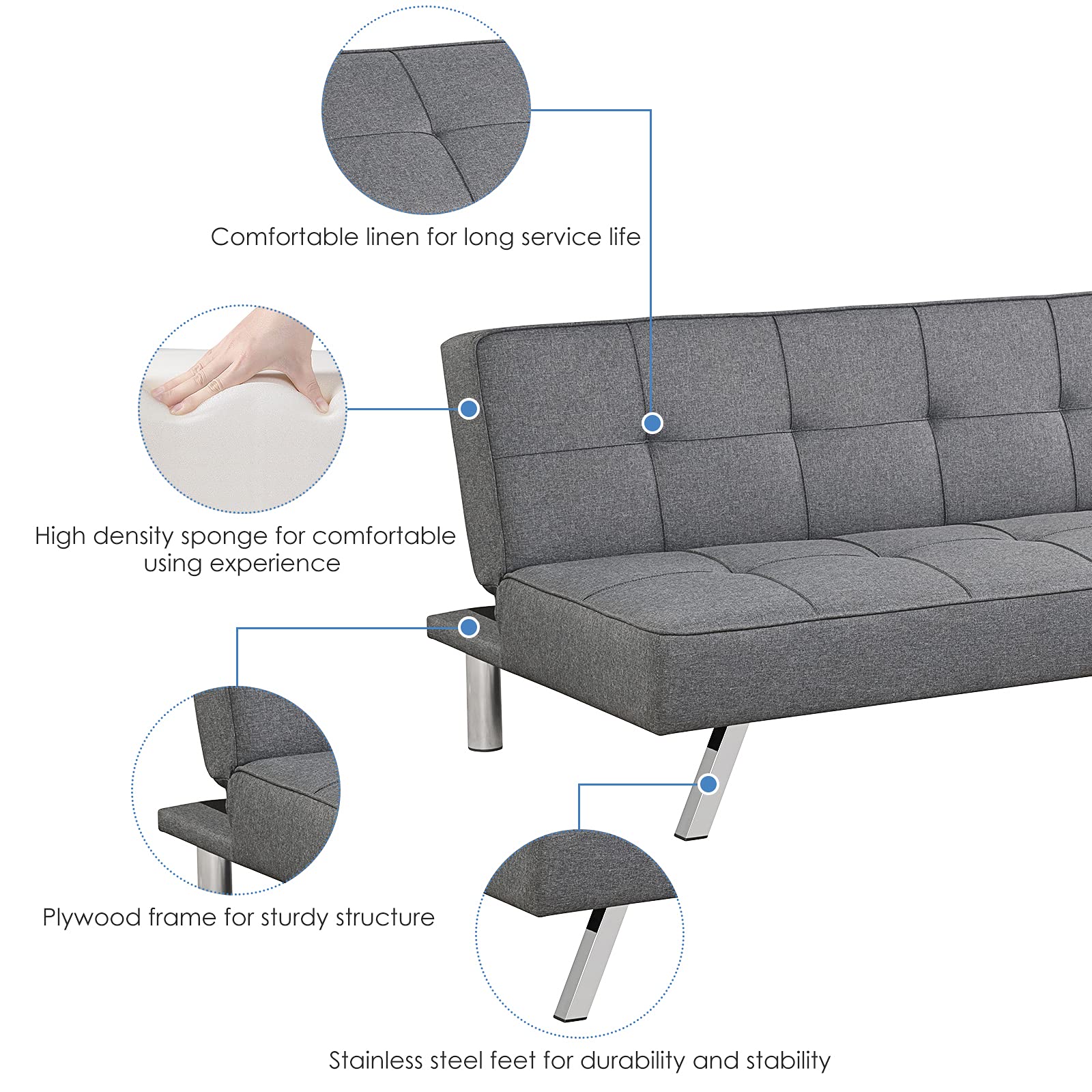 3 Seater Convertible Sofa Bed with 3 Adjustable Angles