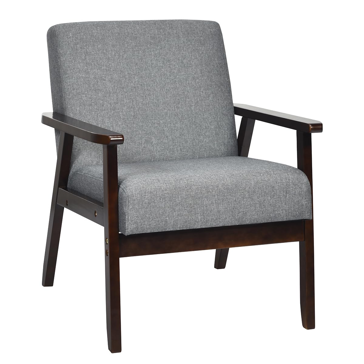 Armrest Accent Chair, Upholstered Linen Fabric Lounge Chair with Rubber Wood Legs, Comfortable Backrest
